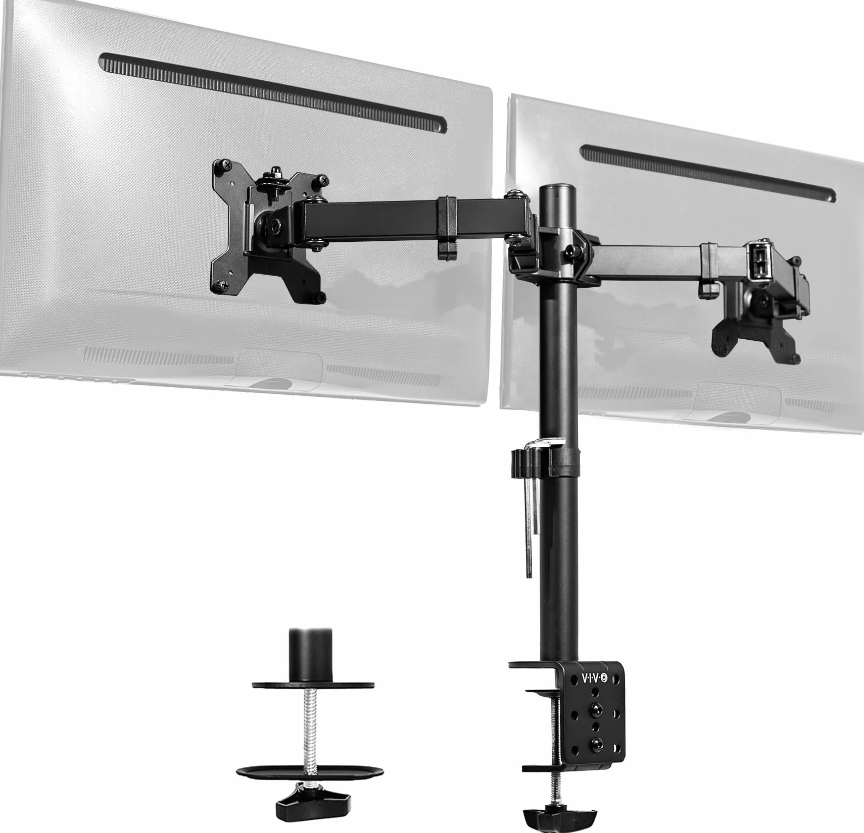 Vivo Soporte de Escritorio para Monitor Doble, Soporte de Acero Totalmente Ajustable, soporta 2 Pantallas de computadora de hasta 30 Pulgadas y máximo 22 Libras Cada una, Negro, STAND-V002