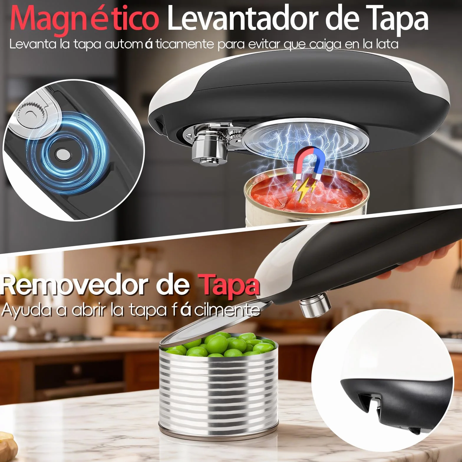 YARRAMATE Abrelatas Eléctrico Automático - Abridor de Latas Sin Esfuerzo, Accesorio de Cocina Manos Libres para Frascos Sellados