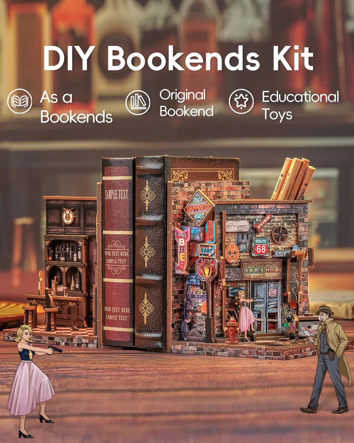 CUTEBEE Book Nook Kit - DIY Sujetalibros Miniatura, Decoración de Estantería, Maquetas para Adultos, 2 Unidades (Farewell to The Night)
