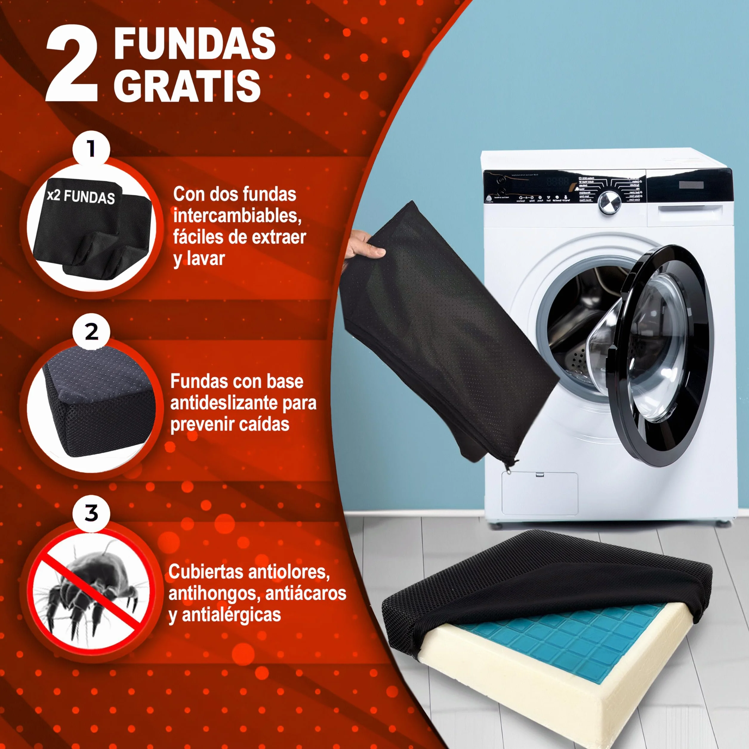 Cojin Premium de Viscoelastica y Gel Refrescante con 2 Fundas Impermeable Oficina
