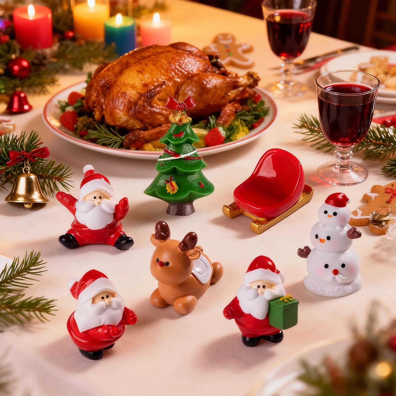 Figuras Navideñas de Resina Set de 12 - Mini Decoración Navidad para Casa