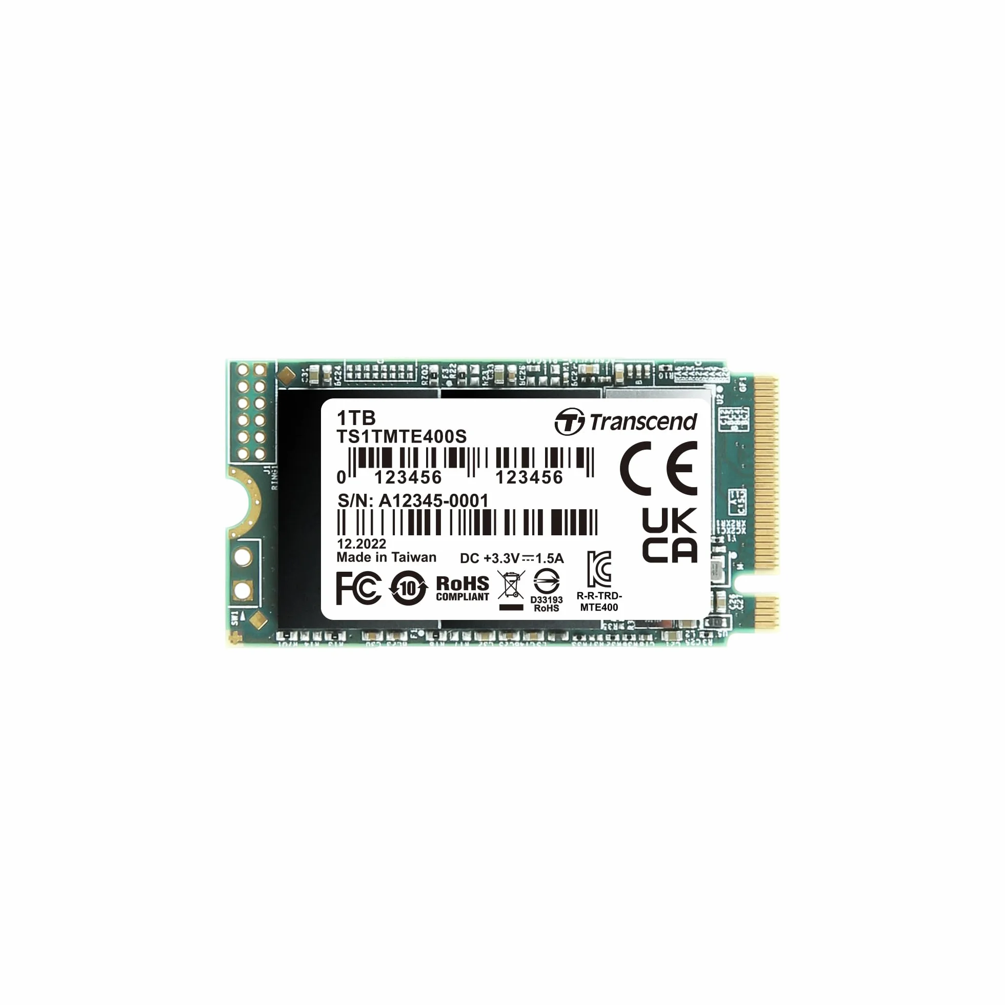 Transcend Unidad de Estado sólido SSD NVMe PCIe Gen3 x4 M.2 2242 TS1TMTE400S de 1 TB