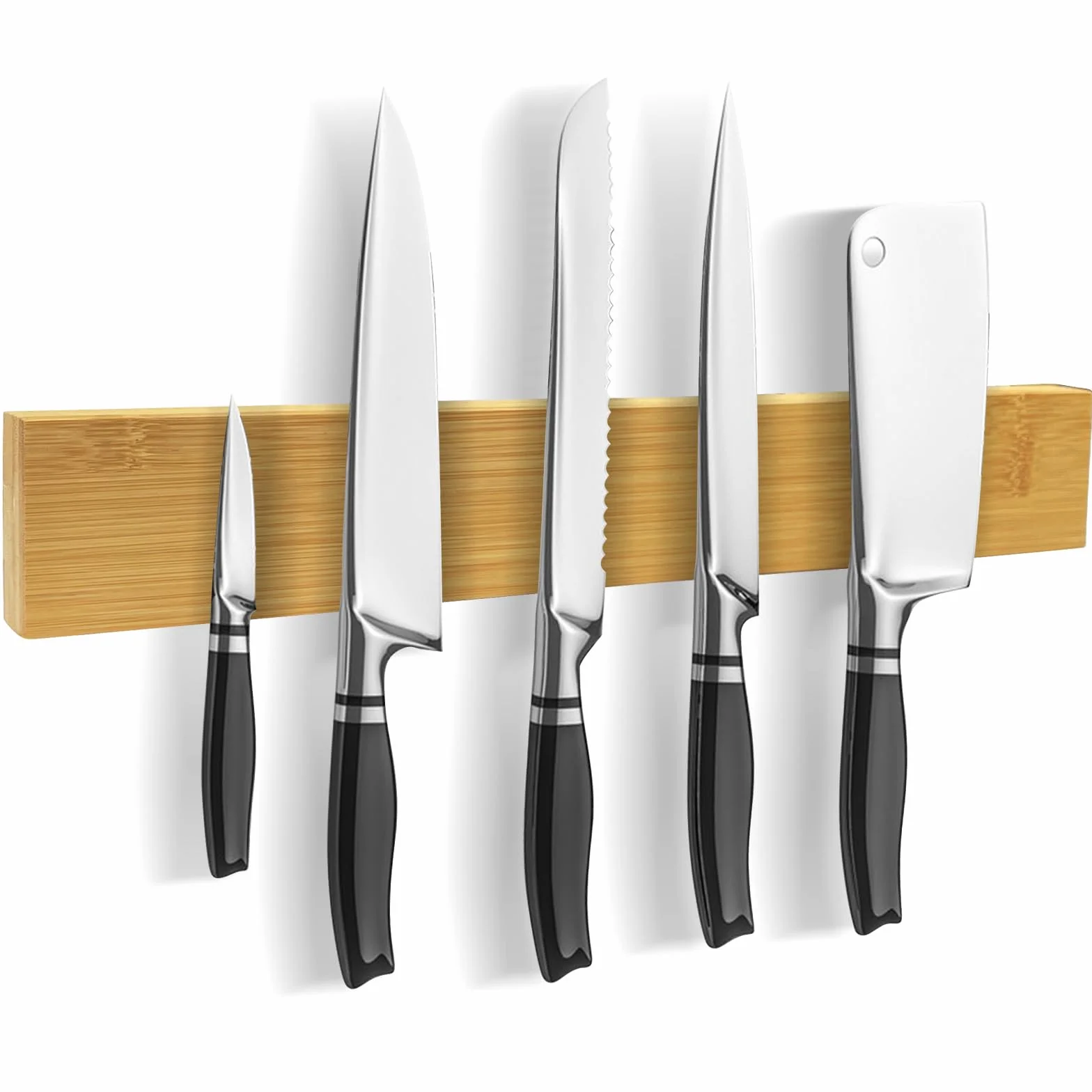 Barra Magnética de Madera para Cuchillos 40 cm, Soporte Magnético Adhesivo para Pared
