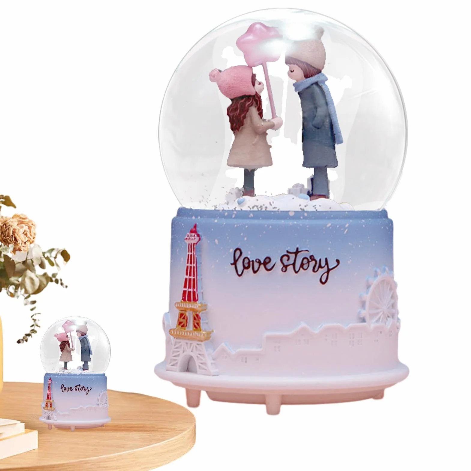 Caja de música de globo de nieve de San Valentín iluminada, bola de cristal musical para pareja, regalo romántico