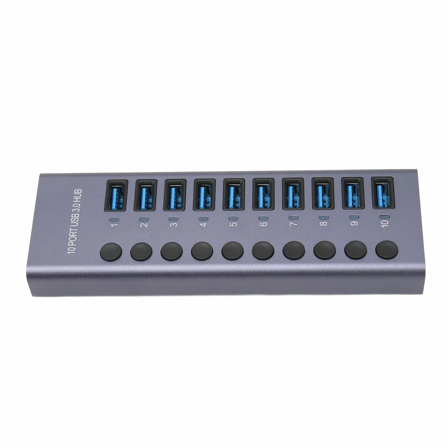 Hub USB 3.0 de 10 Puertos y 60 W con Interruptores de Alimentación Individuales y LED, Concentrador USB con Alimentación, Estación de Acoplamiento USB 3.0 con Carcasa de