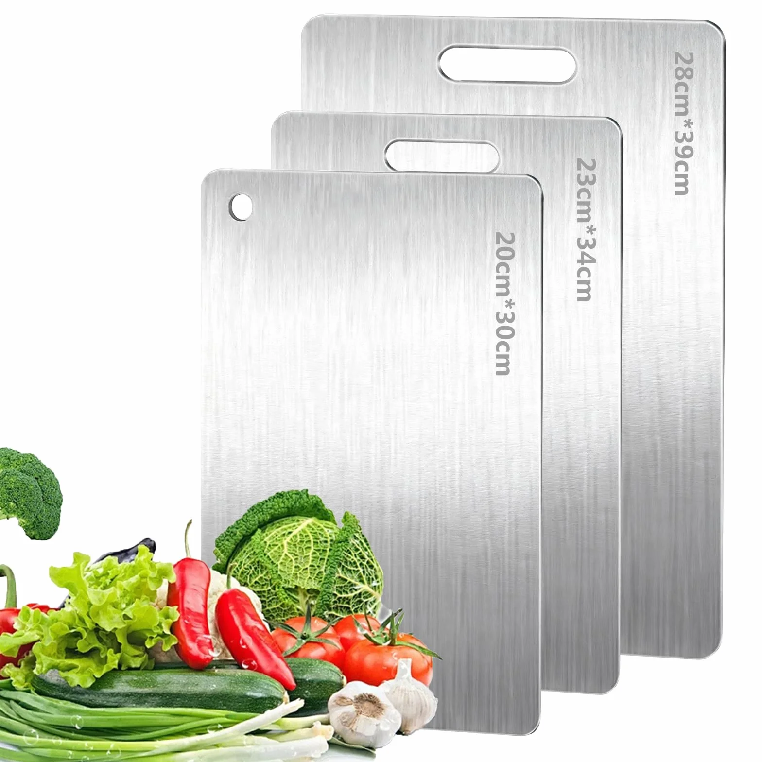 Zorplex Juego de 3 Tablas de Cortar de Acero Inoxidable 316, Doble Cara, Grado Alimenticio