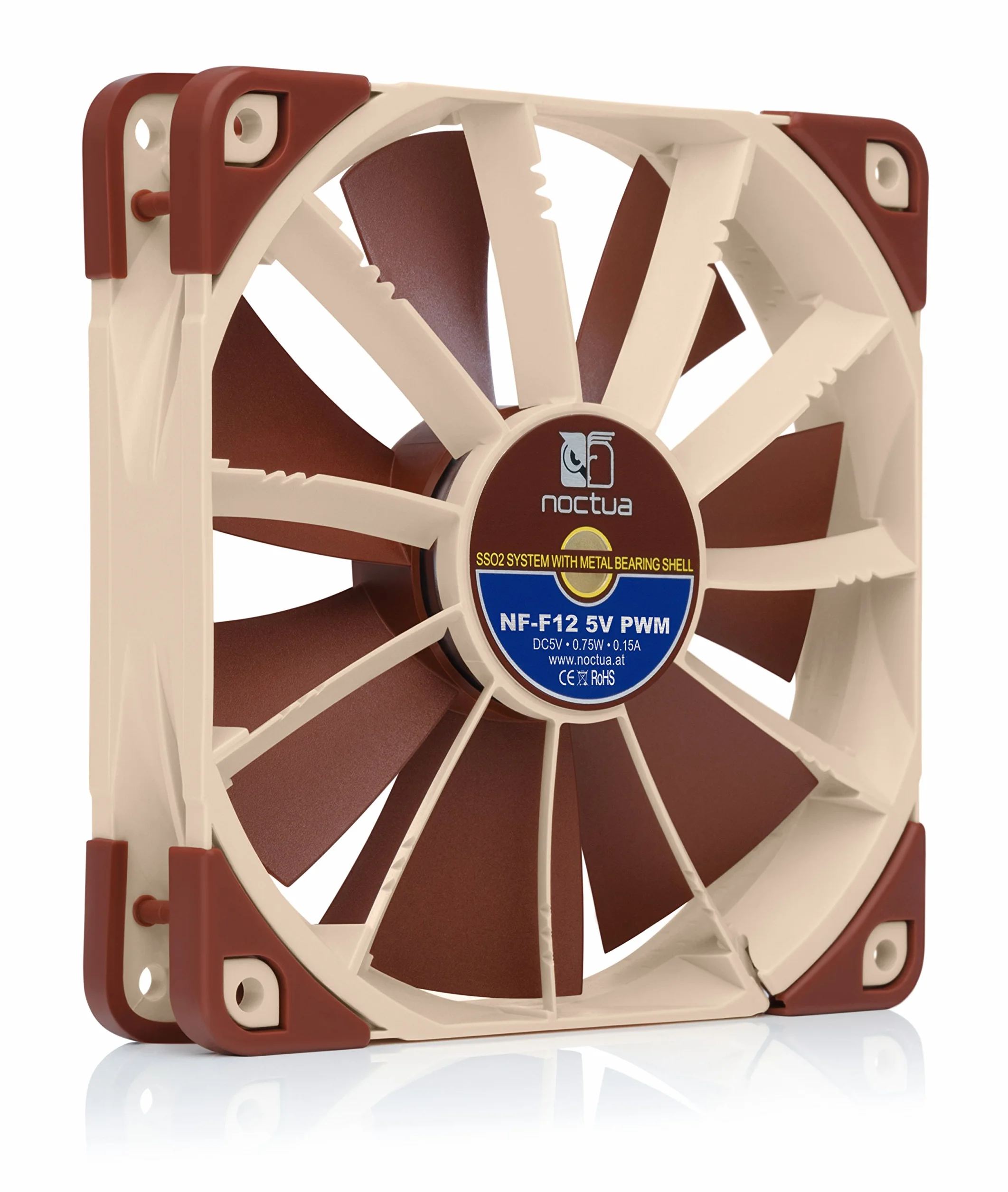 Noctua NF-F12 5V PWM, Ventilador Silencioso con Cable Adaptador USB, 4 Pines, Versión de 5V (120 mm, Marrón)