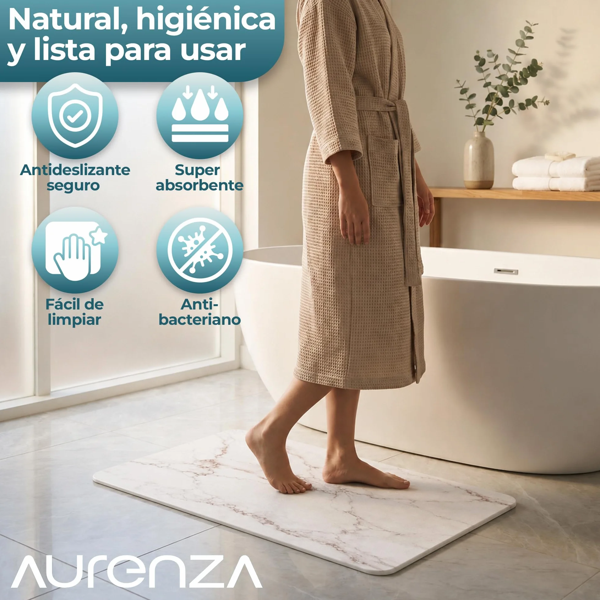 Alfombra Diatomita Baño 60x39 cm Antideslizante Secado Rápido Alta Absorción Piedra Ducha