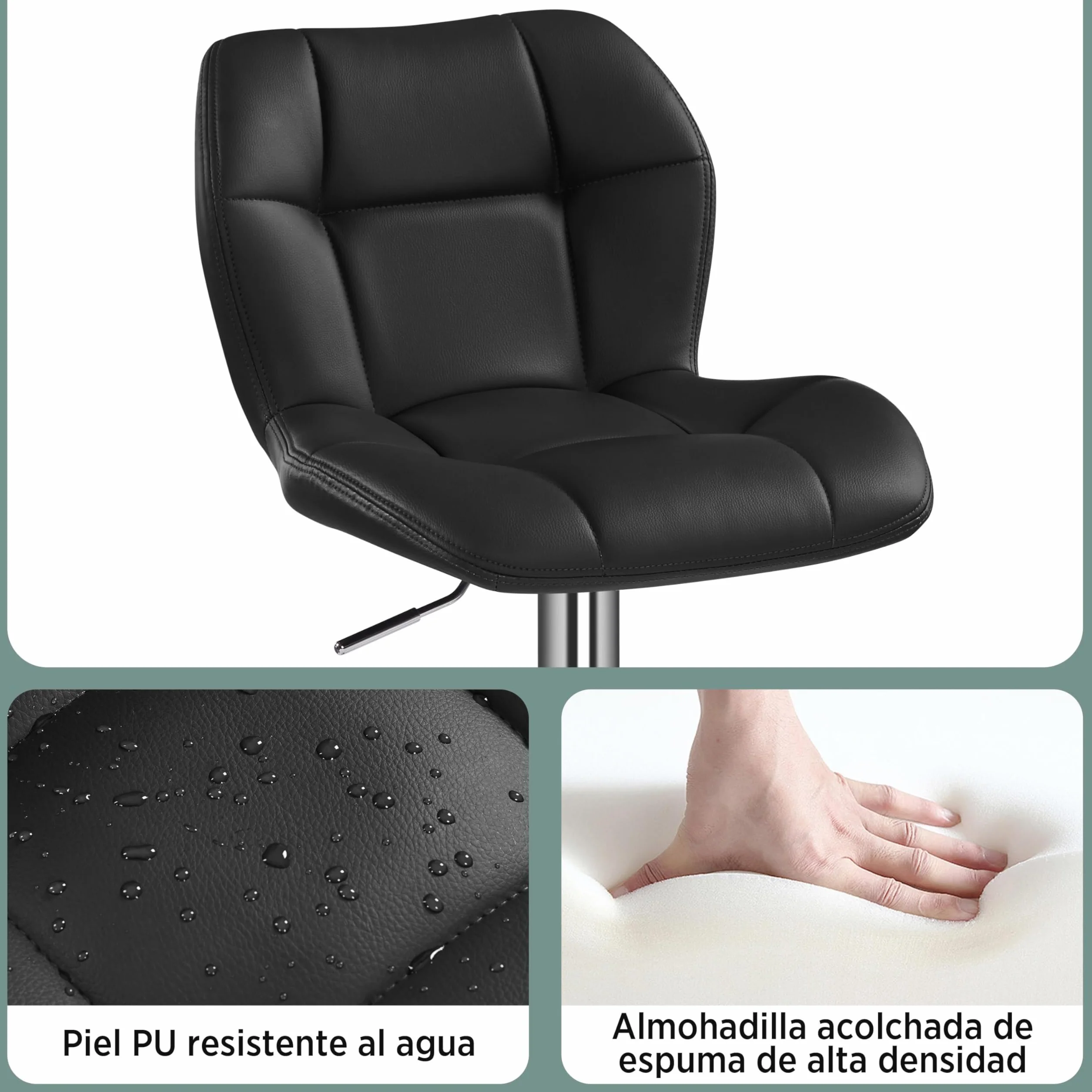 Yaheetech Juego de 4 Taburetes de Bar Altos de Cocina de Polipiel, Altura Ajustable, Giratorio 360° con Respaldo y Reposapiés, Negro
