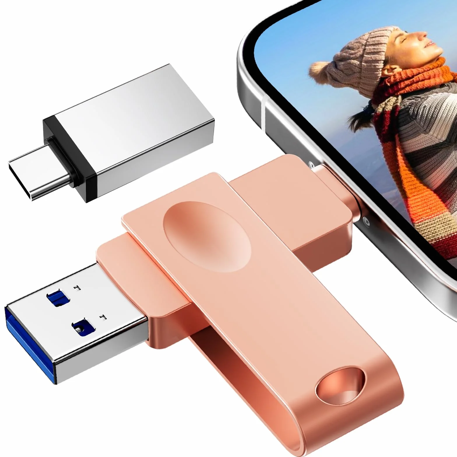 【Sin App】 Nanopell 256GB Pendrive para lphone,lPad,Android OTG,PC et Tablet | 3 en 1 Pendrive lPhone con conector iOS, USB y adaptador Tipo C,Memoria externa para liberar espacio del smartphone