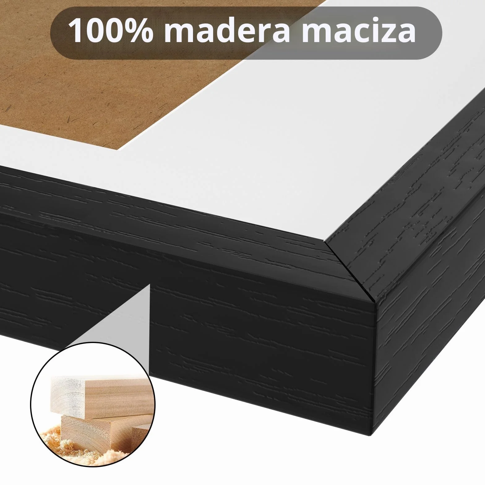Marco de fotos A4 negro MDF 21x29,7 cm con vidrio acrílico