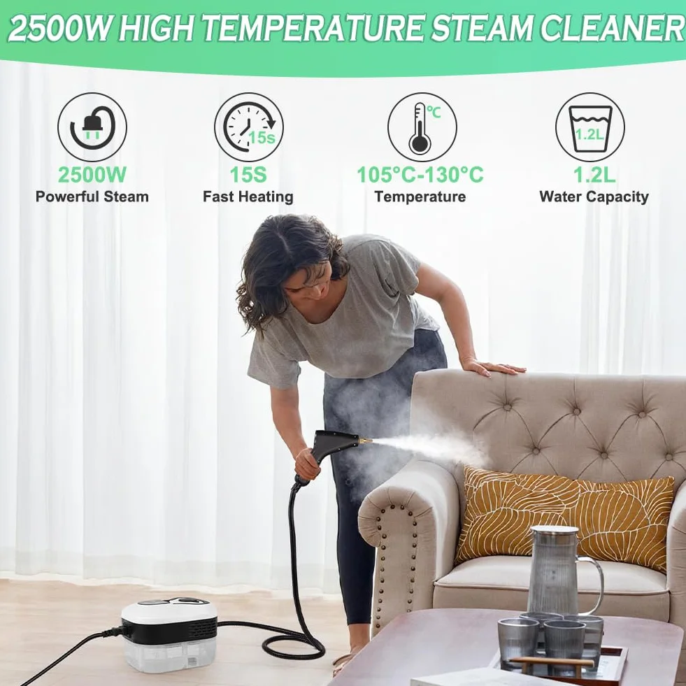 Vicloon Limpiador a Vapor 2500W 3.5 Bar 1200ml 6 Velocidades 4 Cabezales