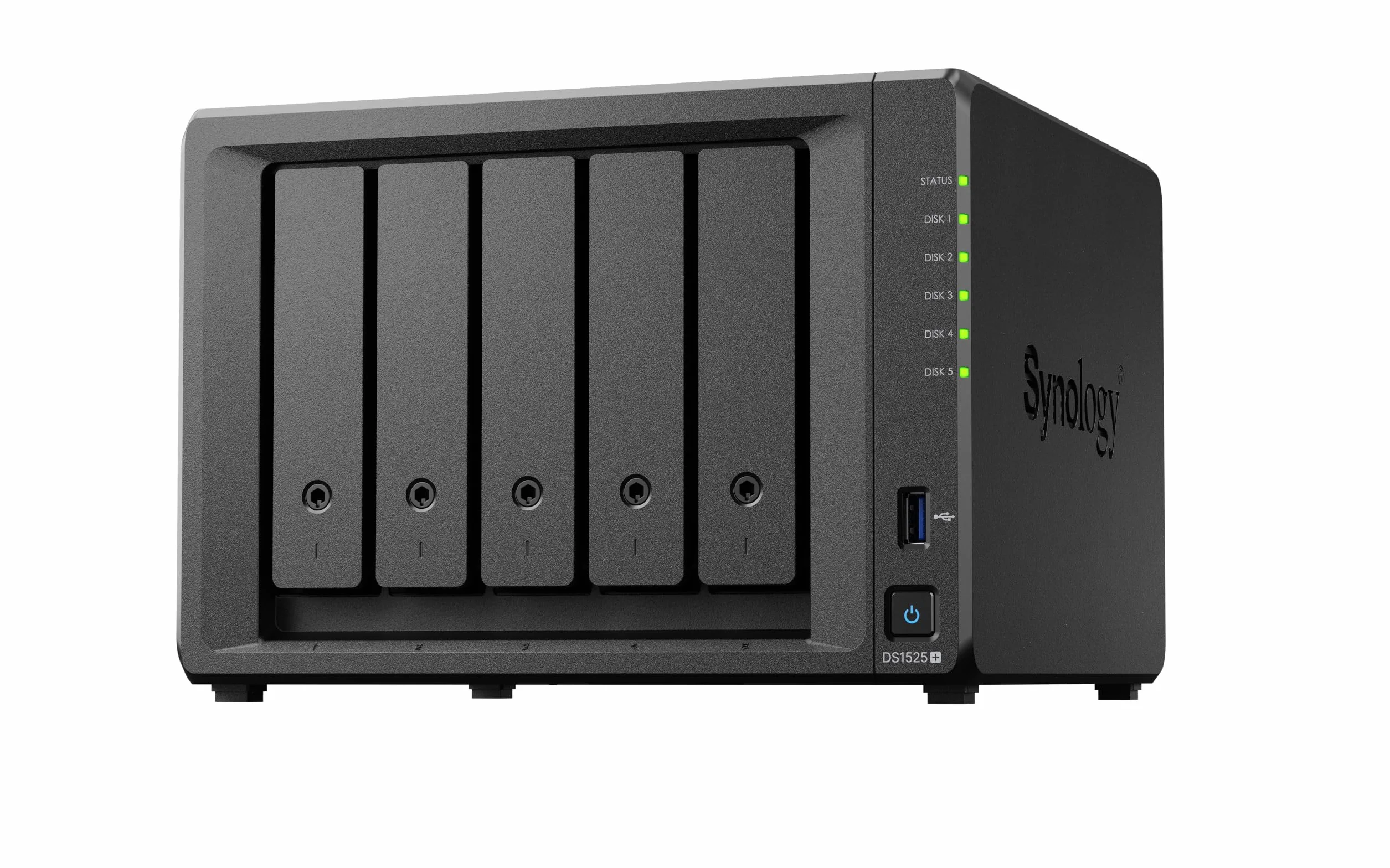 Synology Kit NAS expandible de 5 bahías, CPU AMD RyzenCPU DS1525+ con Memoria de 8 GB, usuarios estándar de 2.5 GbE, Distribuidor Autorizado Nacional, Field Lake, Soporte telefónico, DiskStation