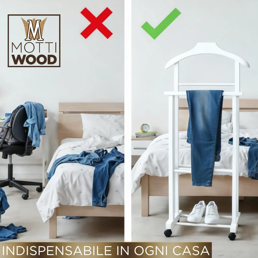 Perchero blanco madera de haya con ruedas fabricado en Italia