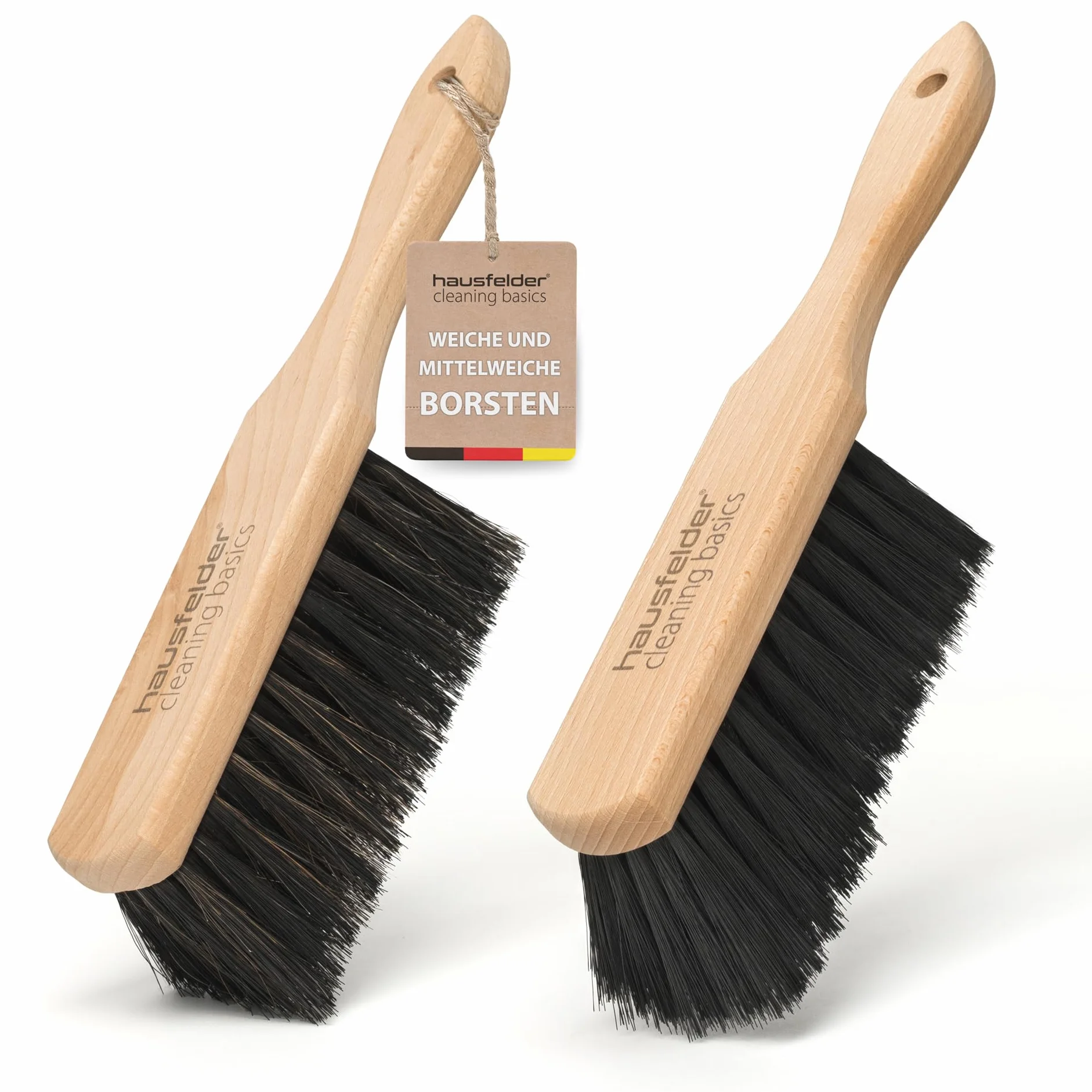 HAusfelder Set de 2 escobas de Mano, escobas de Mano con cerdas Suaves y Medio Suaves