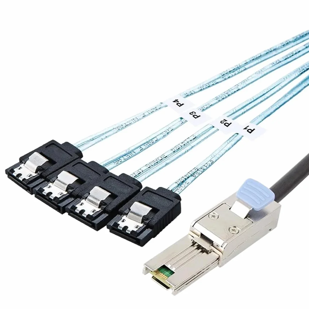 P84CS Mini SAS 26P SFF-8088 - Cable divisor SATA (1 m, para discos duros, conexión entre el controlador Mini SAS y el disco duro SATA