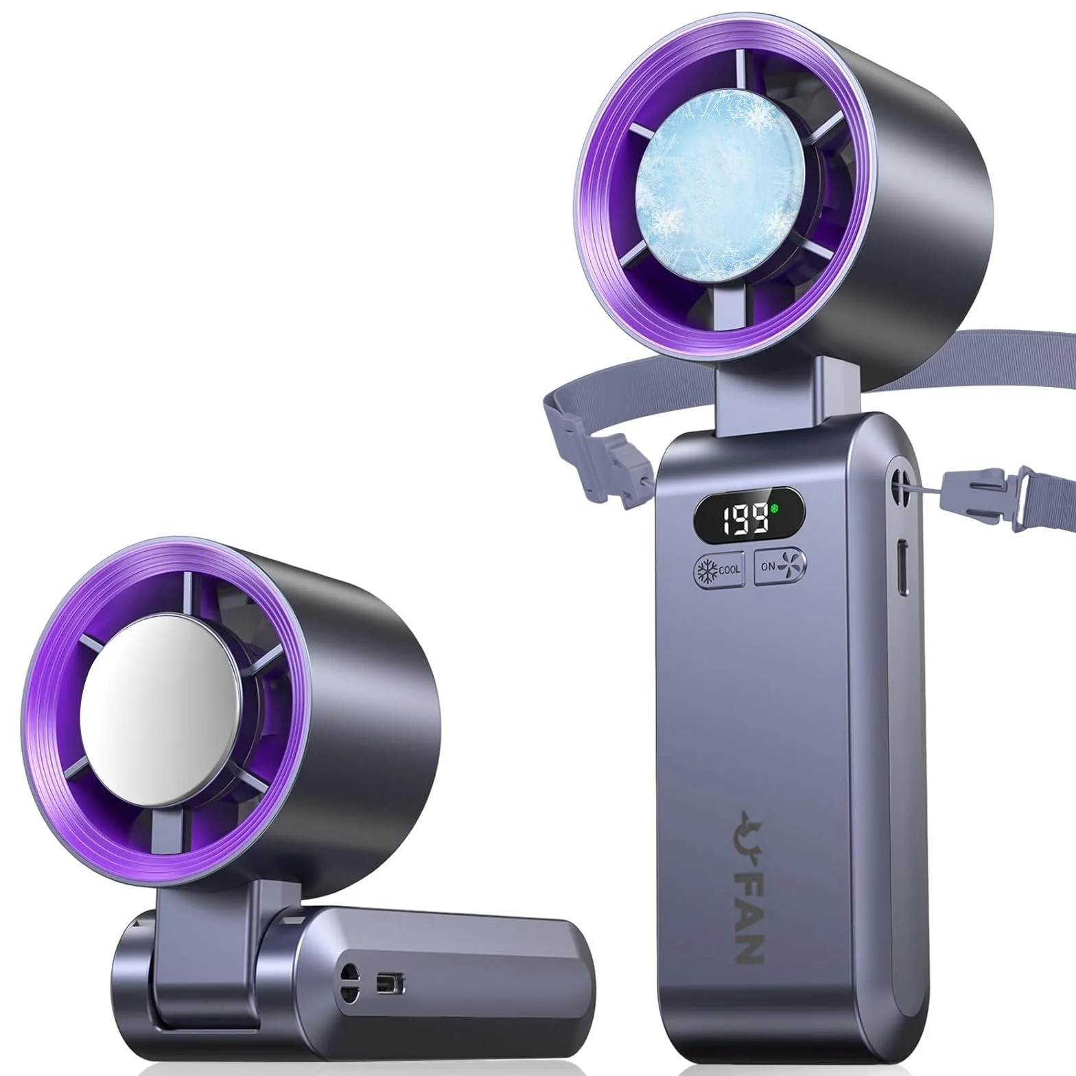 Mini Ventilador de Mano Portatil,Función de refrigeración,5000 mAh,Flujo de Aire Potente de 10 m/s(1-199 velocidad),Ventilador de Cuello Pequeño Plegable USB para Camping,Viajes,Hogar,Oficina