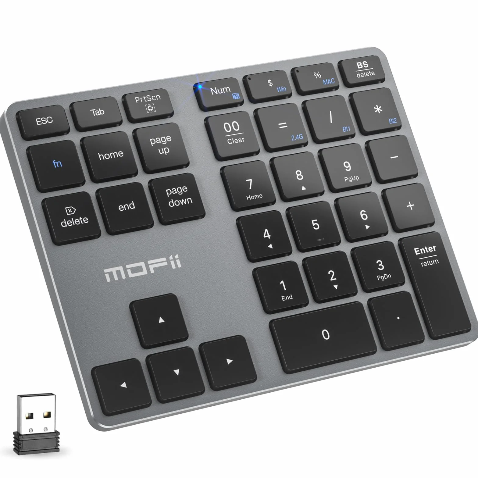 MOFII Teclado numérico inalámbrico Bluetooth gris con 35 teclas USB-C recargable, contabilidad de datos financieros portátiles de 10 teclas para computadora portátil/PC/computadora de escritorio