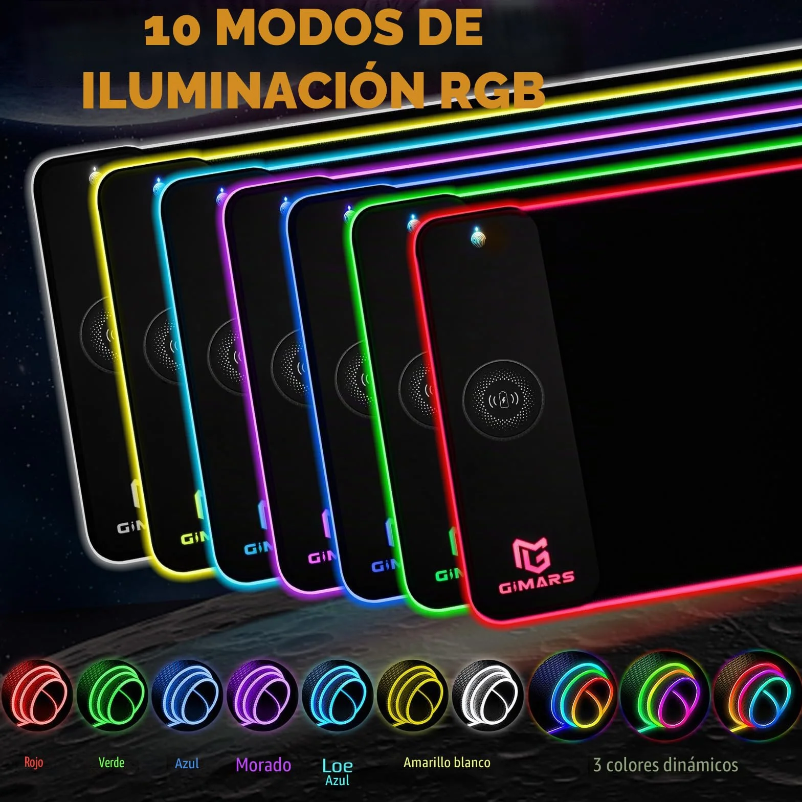 Gimars Alfombrilla Ratón Gaming RGB con 15W Carga Inalámbrica, 800×300mm Mousepad XXL con 10 Modos Iluminación LED, Tapete Rato Impermeable Base Antideslizante para Escritorio Oficina Gamer