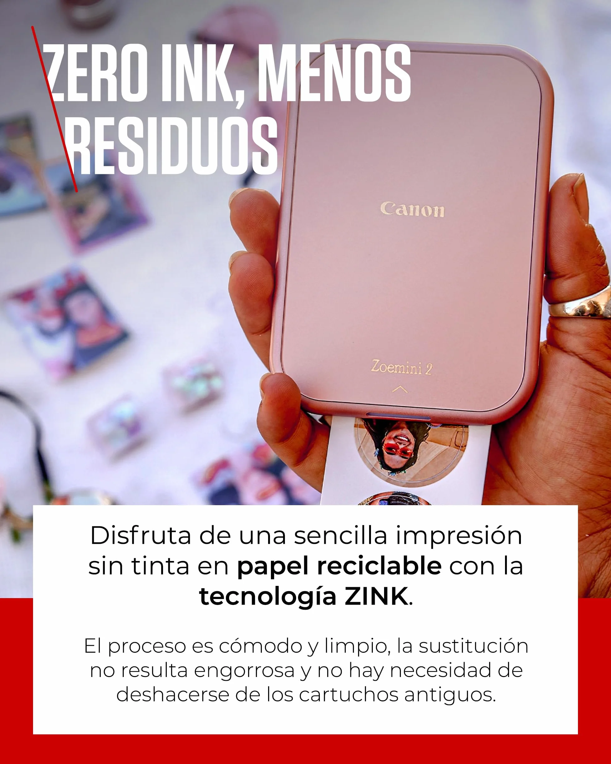 Canon Kit Zoemini 2 Impresora fotográfica + Papel fotográfico Zink 20 Piezas + Papel ZP-2030 (20 Hojas) + 10 Adhesivos Circulares (para Smartphone, USB C, Bluetooth, impresión móvil) Oro Rosa