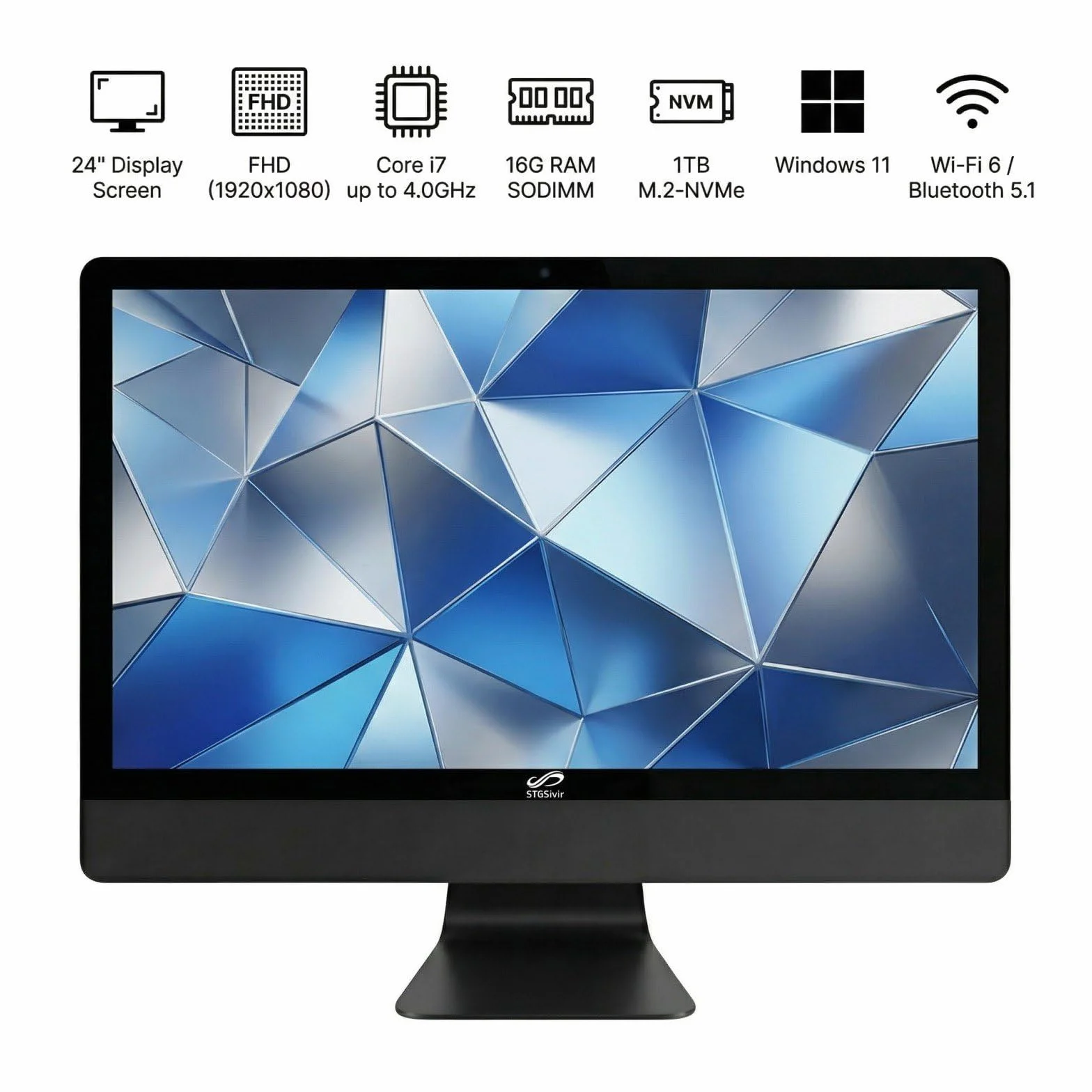 STGsivir All in One PC, Ordenador Todo en uno，Pantalla FHD de 24", Core i7 hasta 4.0 GHz, 16GB RAM, 1 TB SSD, WiFi, BlueTBoth 5.0, Windows11 Pro, Negro