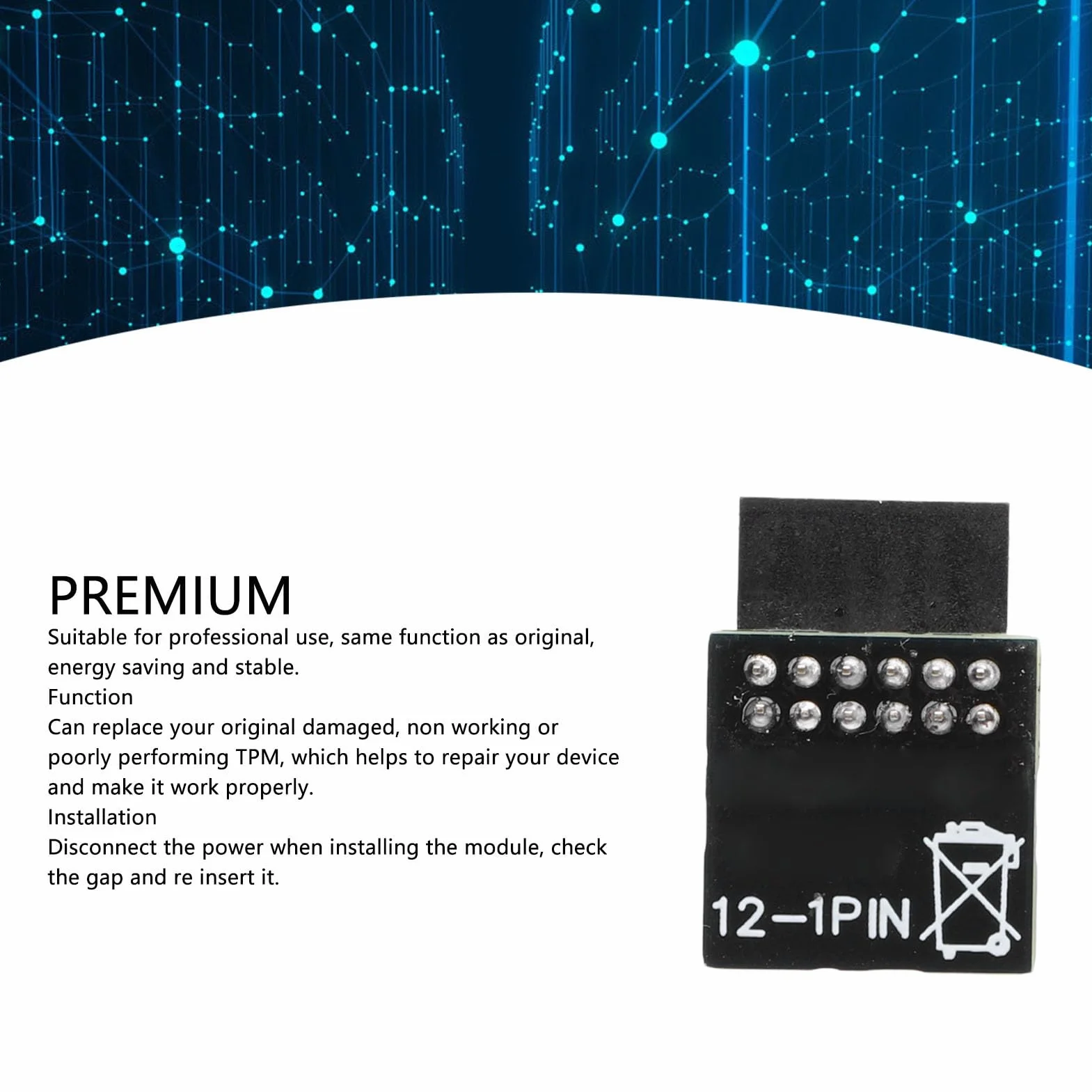 Luocute Módulo TPM2.0, Ahorro de Energía Estable para 11, Compatible con Sistemas 2.0, GC TPM2.0 S, Aplicable para Placas Base con Chips TPM2.0, Interfaz SPI 12pin