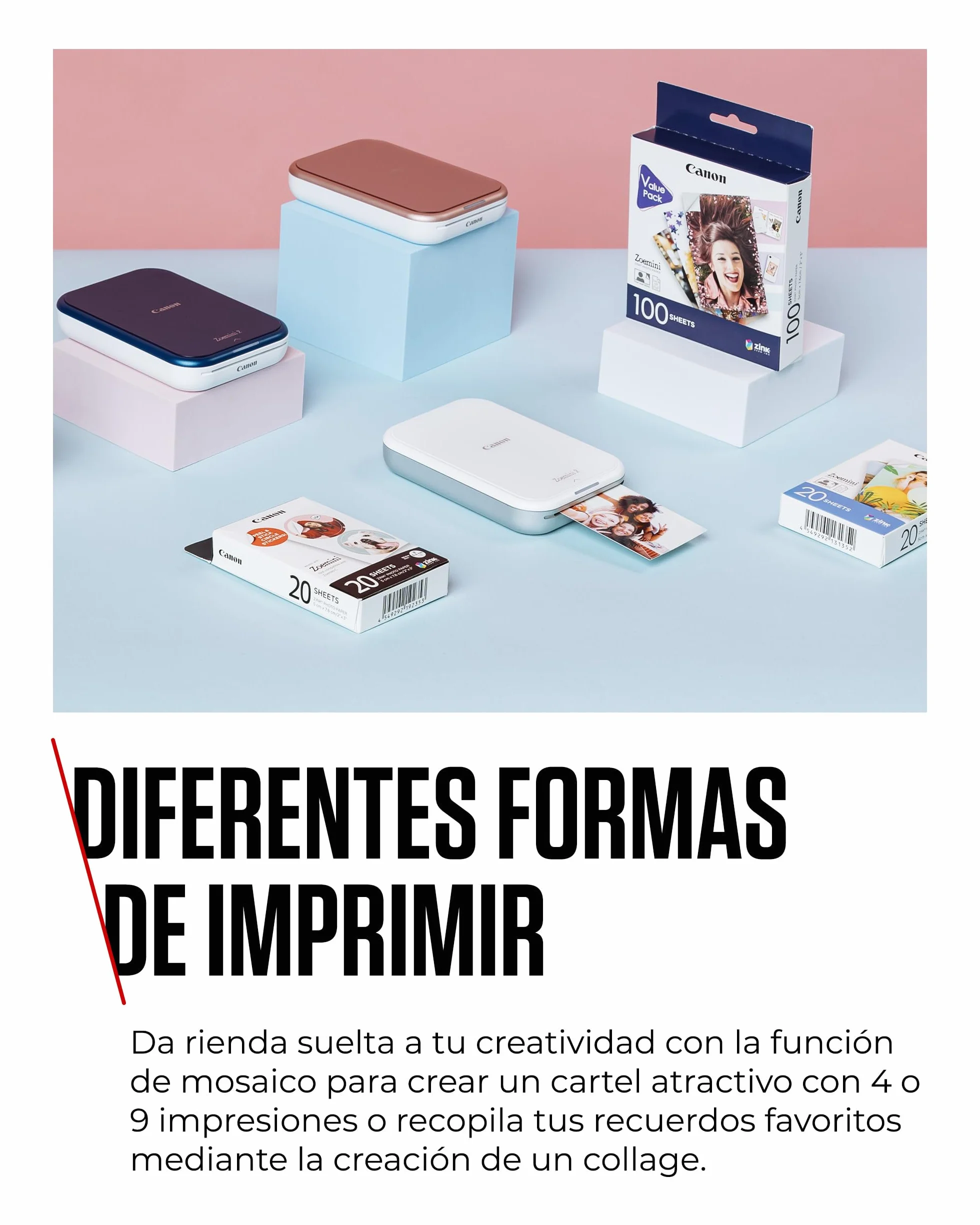 Canon Zoemini 2 Kit de Impresión – Impresora Fotográfica Portátil y Compacta – Bluetooth 5.0 – Carga Rápida USB C Ideal para Viajes (Blanco)