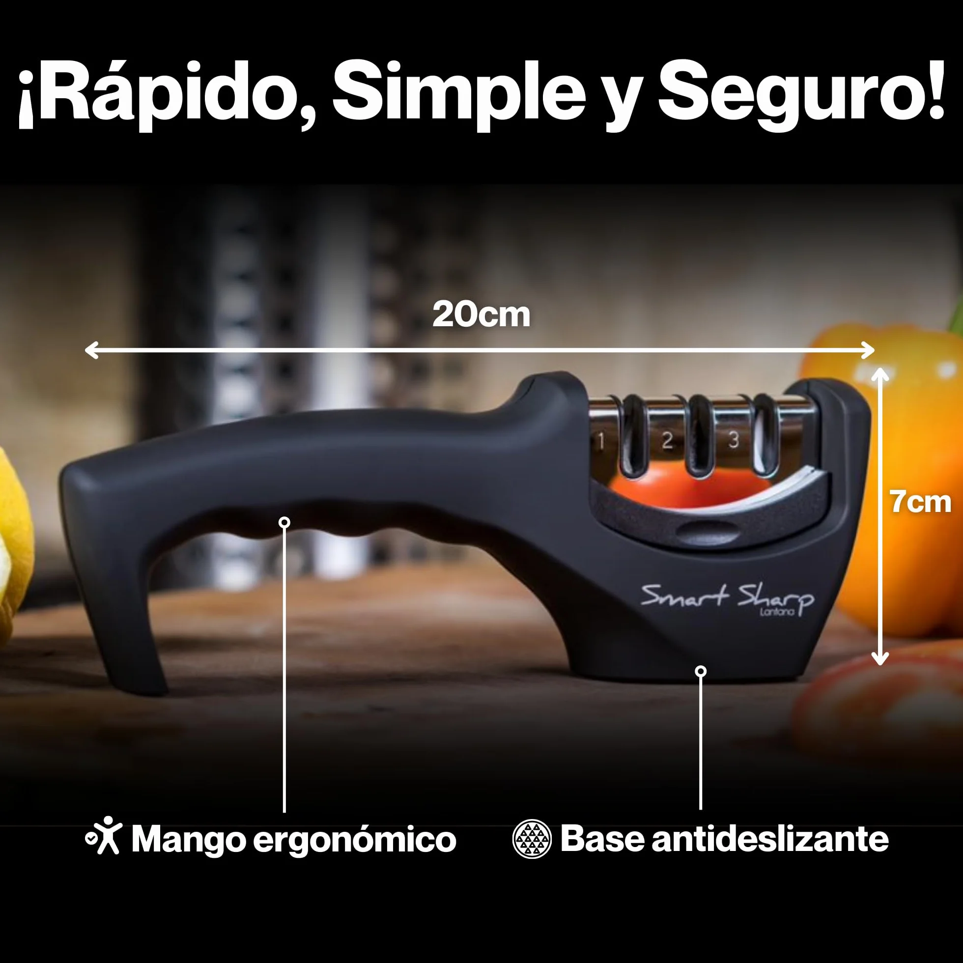 Afilador de cuchillo inteligente Lantana, 3 etapas, manual profesional