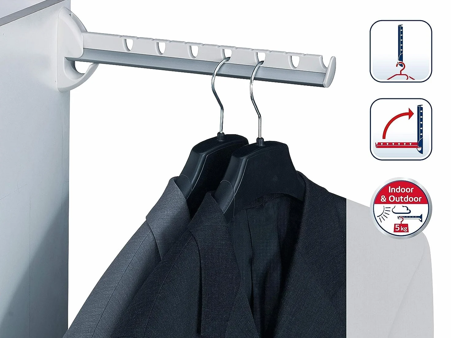 Leifheit Airette Soporte de Perchas de Pared Plegable de Aluminio para Interior y Exterior