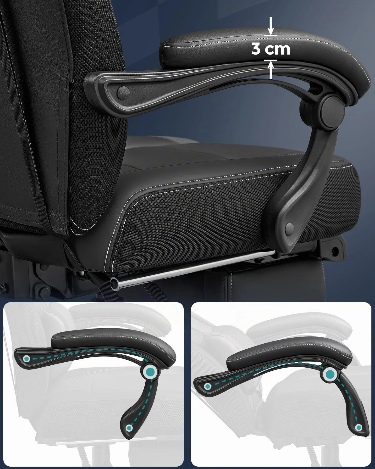 SONGMICS Silla Gaming Ergonómica con Reposapiés y Reposacabezas Ajustable, 150 kg, Negro