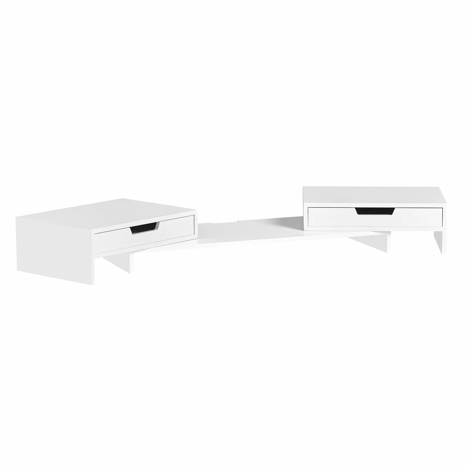 SoBuy Soporte Monitor ajustable con 2 Cajones Carga 25kg 60–107x22x11cm | Elevador Monitor con 2 Cajones e Pasacables, Soporte Monitor para Trabajo Ergonómico, para 2 Monitores, Blanco, BBF04-W