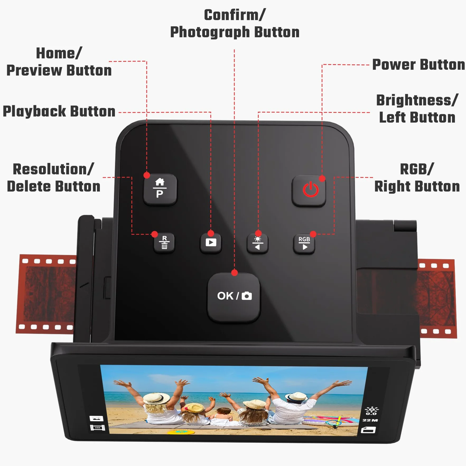 Escáner digital de película y diapositivas con gran pantalla LCD de 5 pulgadas, escáner de diapositivas para digitalizar escáner negativo, convierte 135, 126 KPK, 110 negativos y película Super 8 a 22