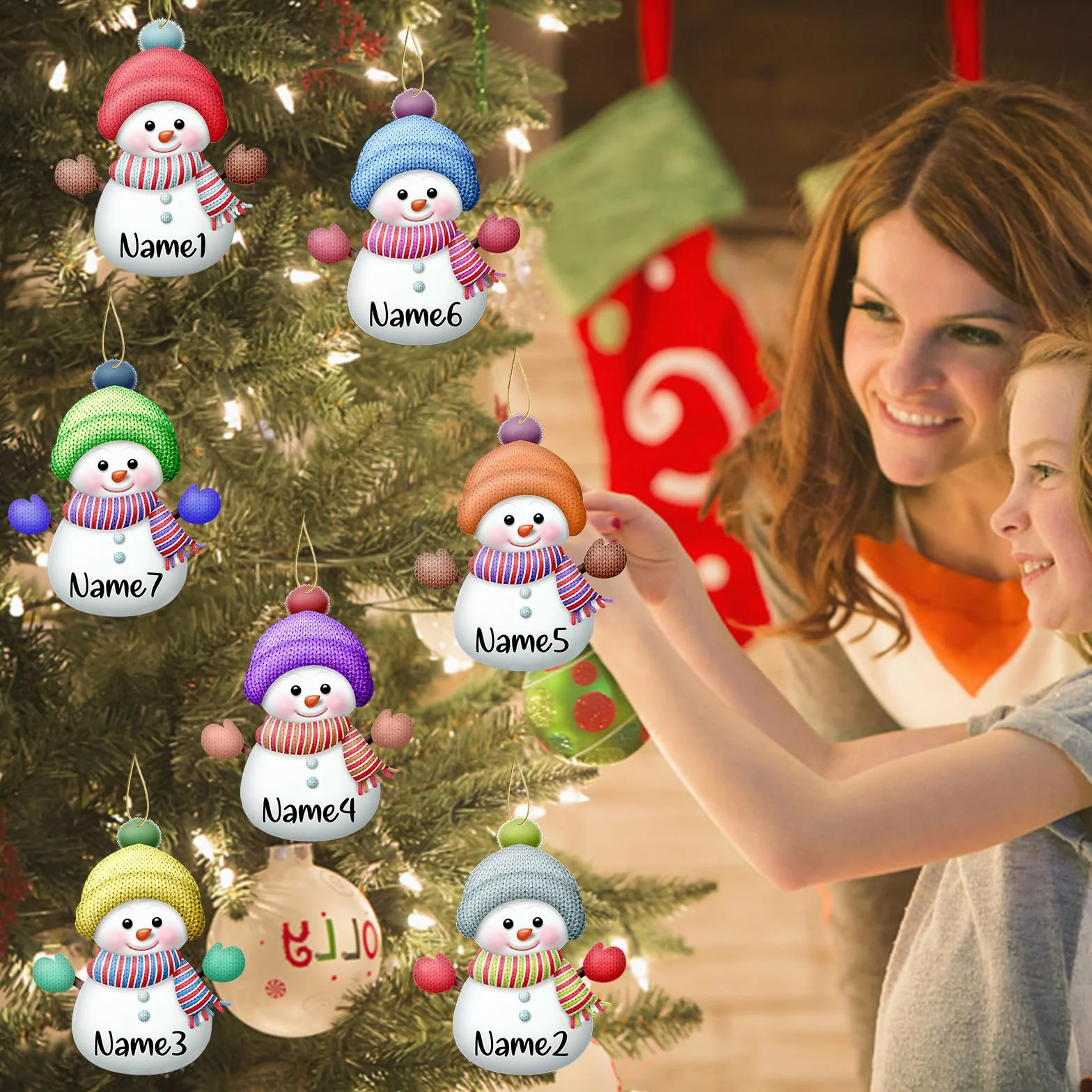 Adornos Personalizados para Árbol de Muñeco de Nieve de Navidad, Decoraciones Navideñas, Regalos de 7 Piezas