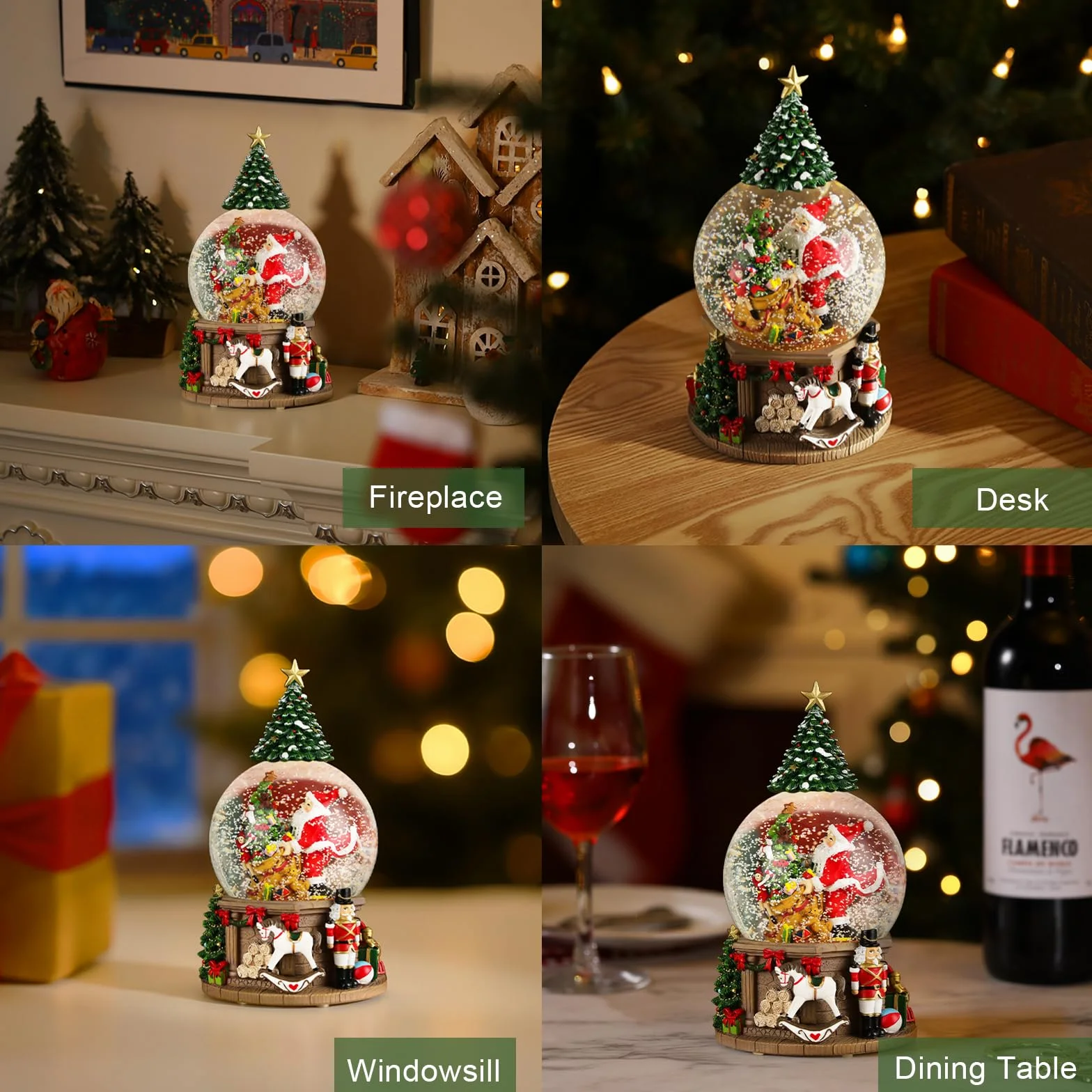 Lewondr Globo de Nieve Navideño, Caja de Música Eléctrica Reno con Chimenea y Papá Noel, Decoración de Navidad