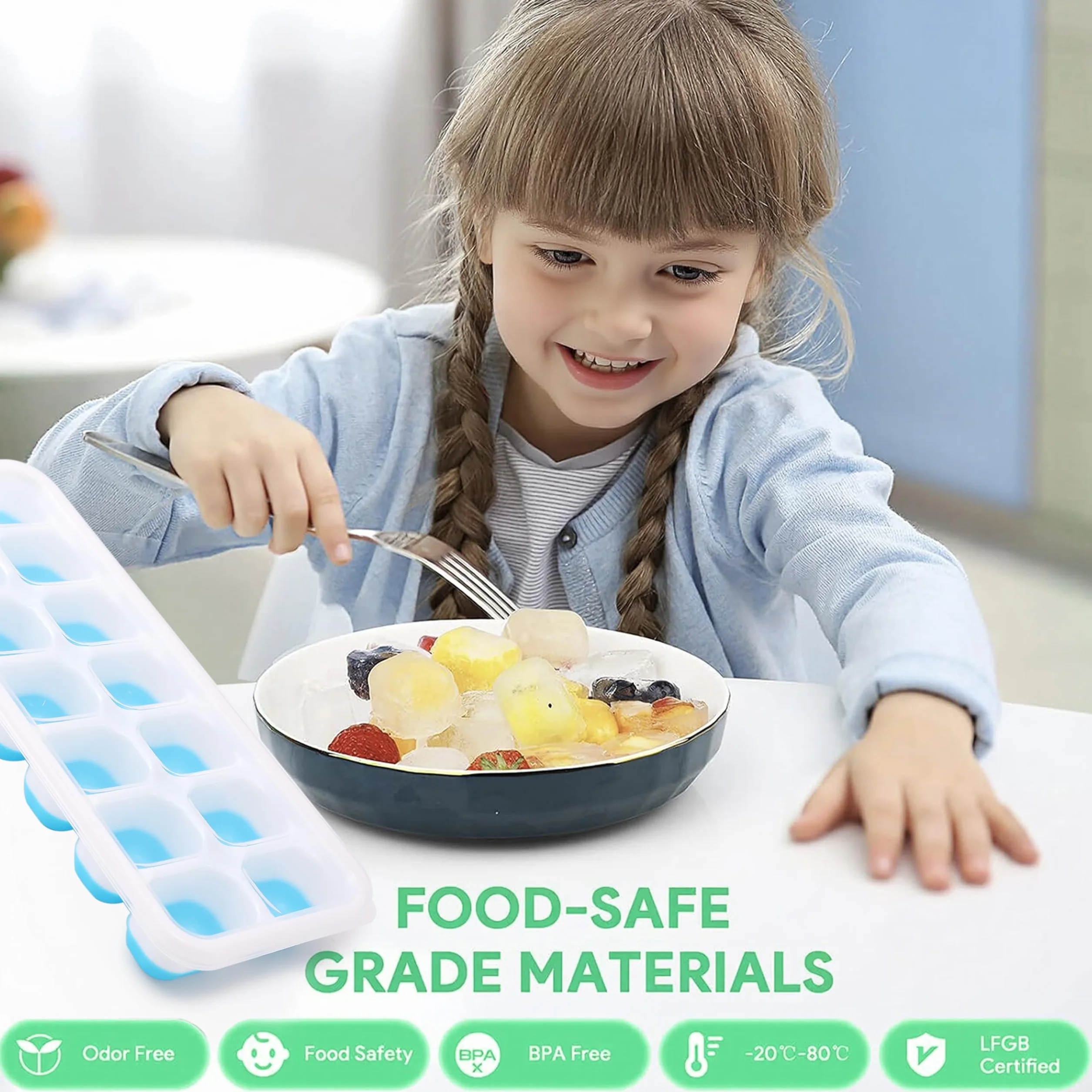 Molde de cubitos de hielo de silicona con tapa, paquete de 4 recipientes apilables