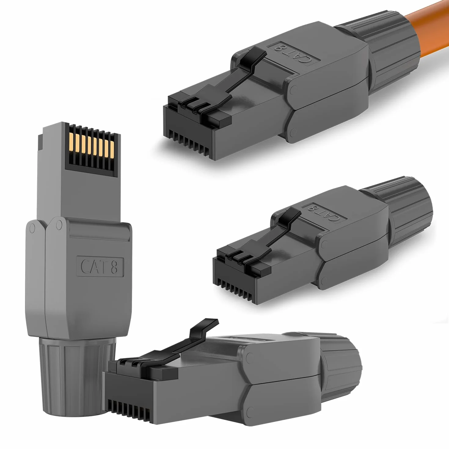 RedStar24 Conector RJ45 Cat 7 Cat 8 Conectores sin Herramientas Blindado Enchufe Macho hasta 10 Gigabit, para Cable de Red Ethernet Cat8.1 Cat8 Cat7 Cat6a Cat6 8 polos Enchufe | 4 unidades negro