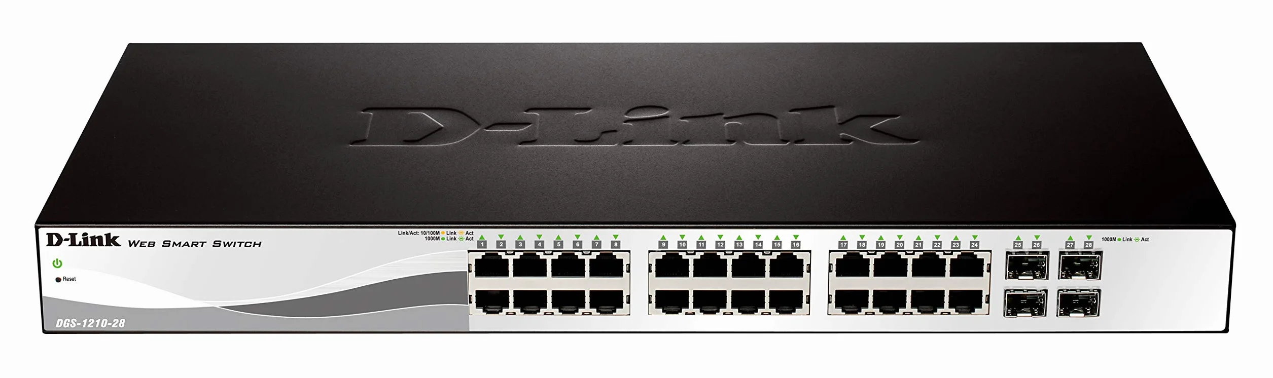 D-Link DGS-1210-28/E - Switch 24 Puertos Gigabit y 4 Puertos SFP Combo 100/1000 Mbps (Altura 1U, VLAN automática para Video vigilancia y telefonía IP) - Solo Cable de alimentación de la UE