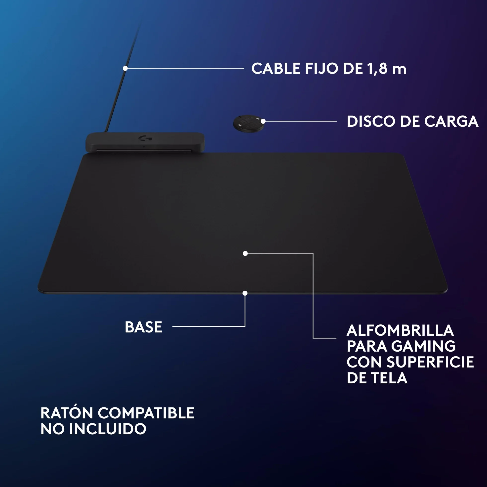 Logitech G POWERPLAY 2, Alfombrilla de ratón con Carga inalámbrica para Ratones para Gaming Logitech G compatibles, 34,5 x 28,4 cm, 3,5 mm de Grosor, para PC/Mac - Negro