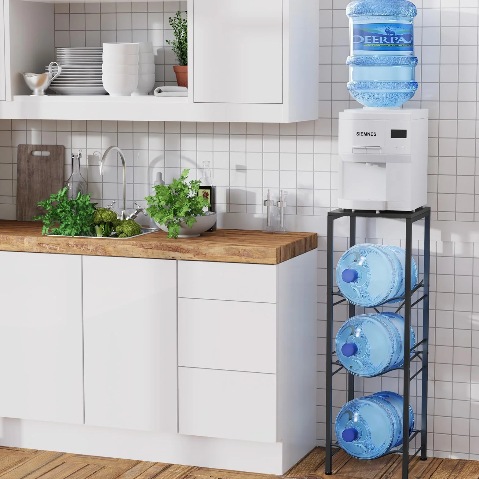 Soporte para Jarra de Agua de 3 Niveles y 5 Galones, Estante Desmontable Negro para Cocina