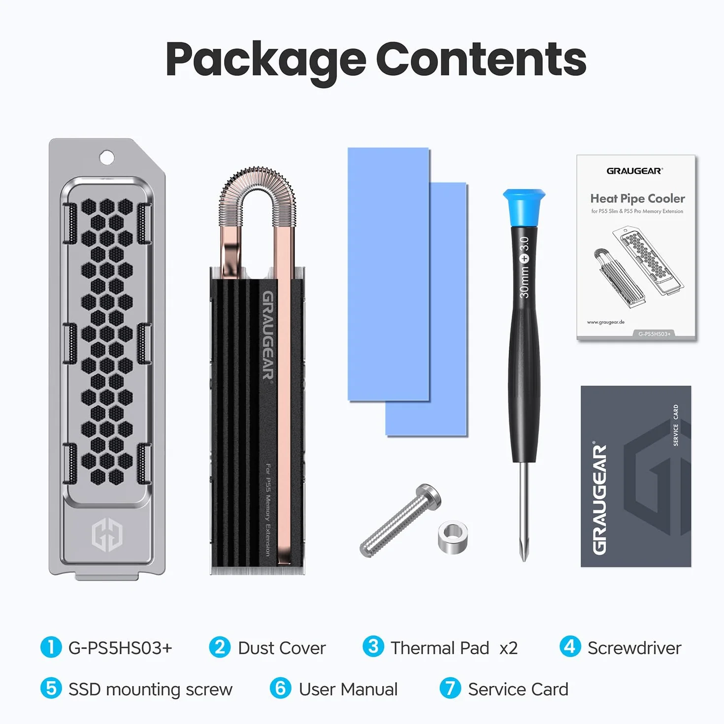 GRAUGEAR HeatPipe para SSD M.2 NVMe (2280), PS5 Pro y PS5 Slim, para expansión de memoria Playstation con cubierta a prueba de polvo