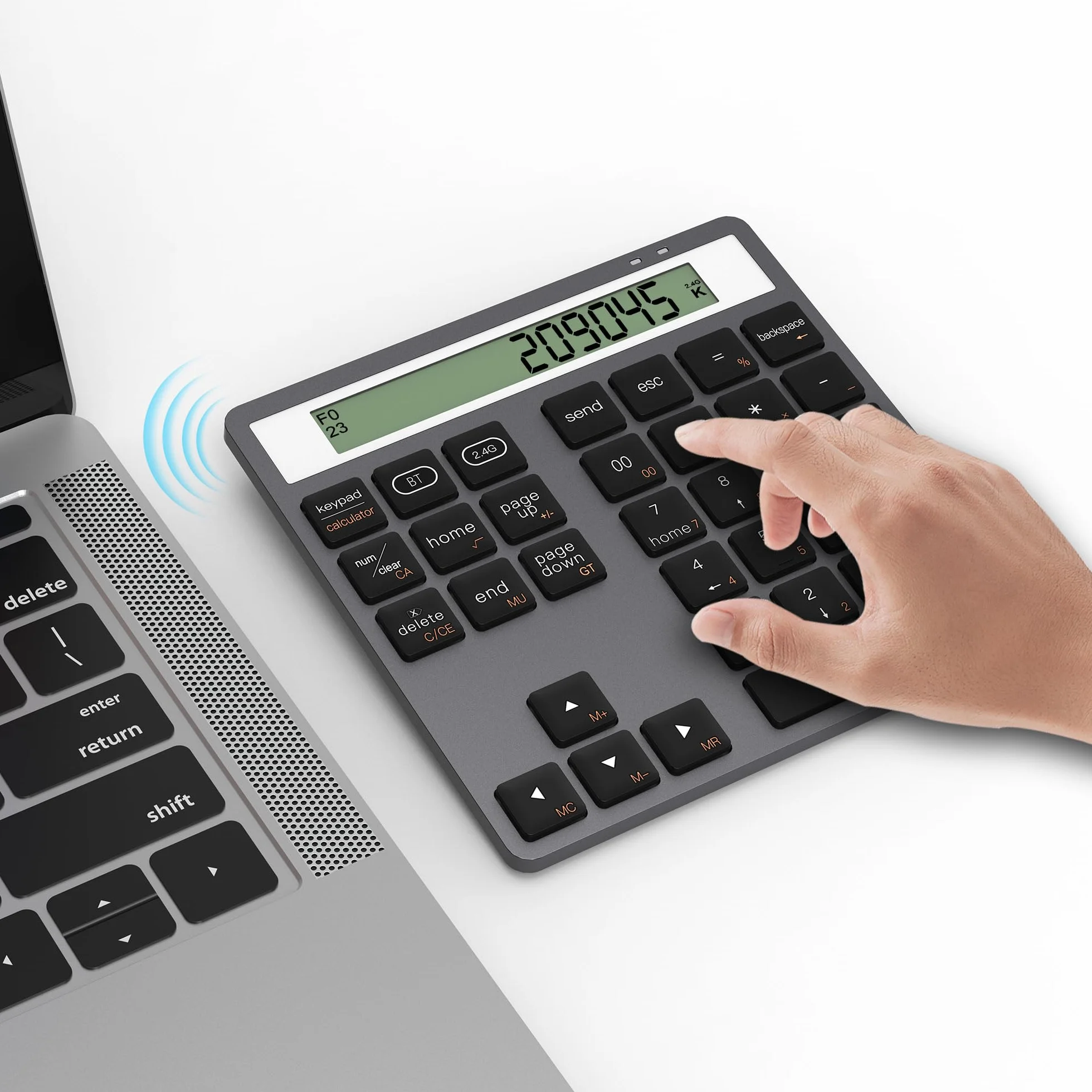 2 en 1 Teclado Inalámbrico con Calculadora - Teclado Numérico Bluetooth & 2.4 G para Portátil/PC, 34 Teclas Teclado Numérico Compatible con Windows/Mac/iOS/Android/Linux - Contabilidad/Oficina