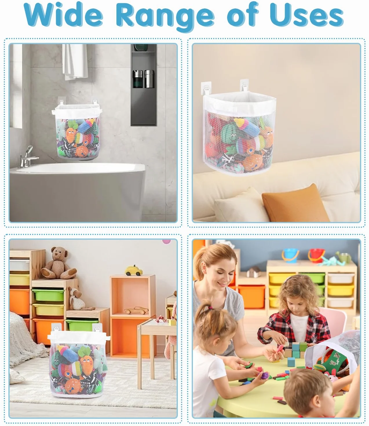 Bixury bolsa organizadora de juguetes para bañera malla 26,5×23,5×31 cm 2 ganchos autoadhesivos