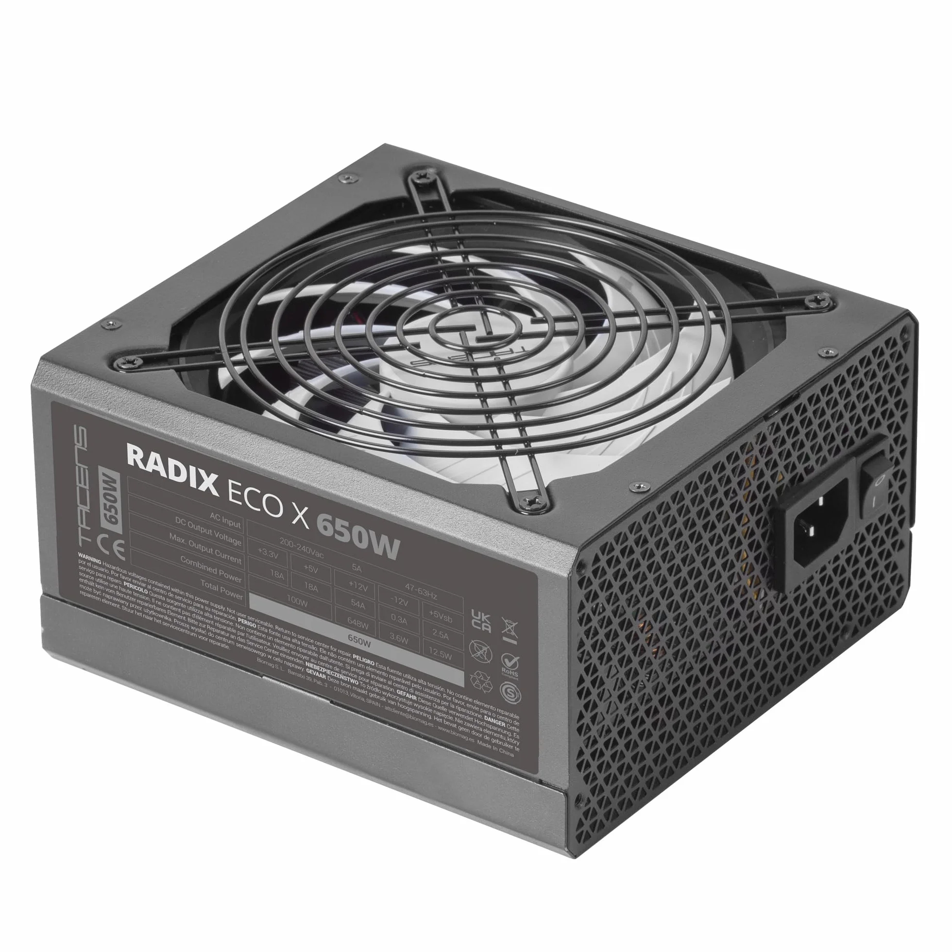 Tacens Radix Eco X 650, Fuente Alimentación PC ATX 650W, 6 Años Garantía, Tecnología Silenciosa AI-RPM, +87% Eficiencia, Negro
