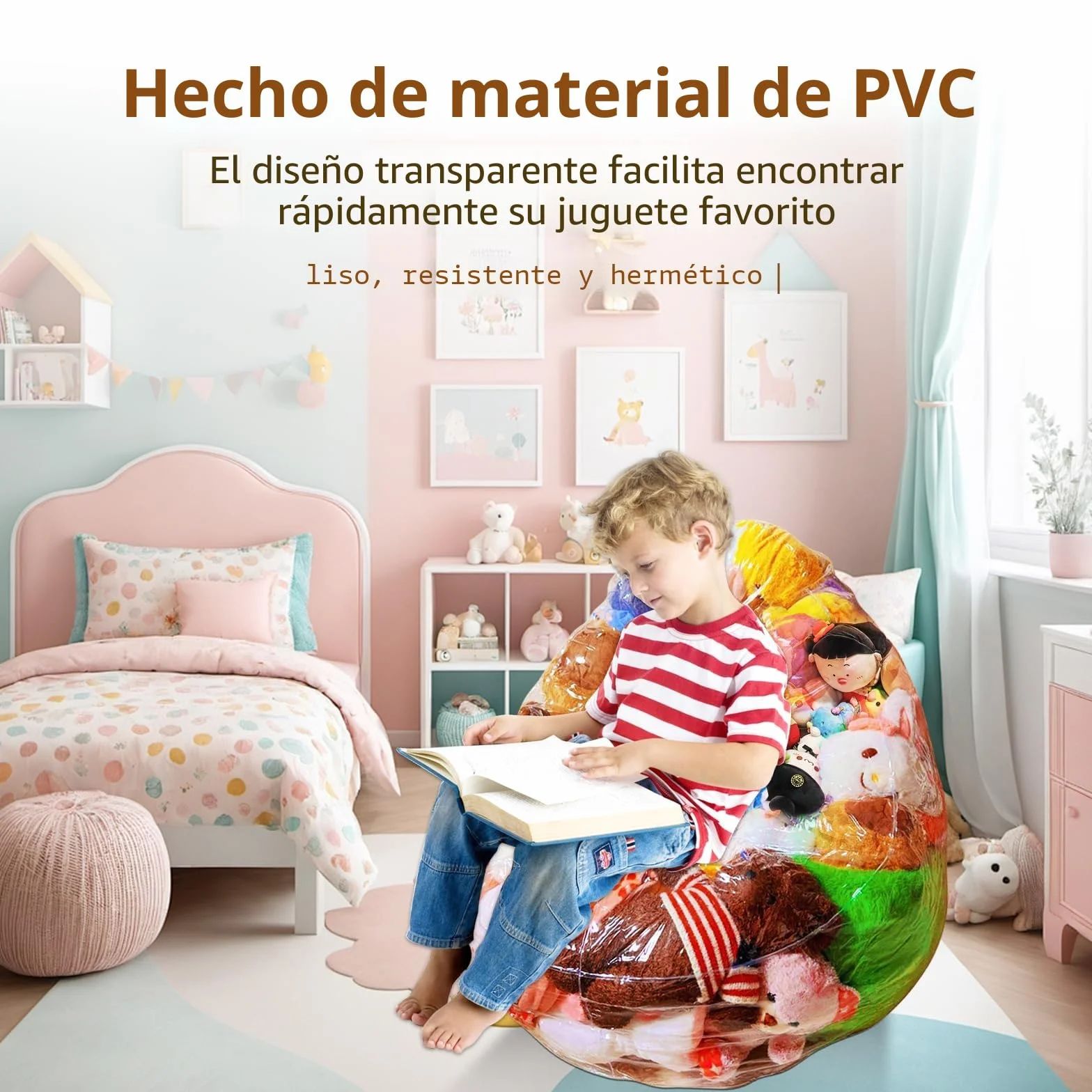 Funda de almacenamiento de juguetes de peluche 150 L transparente para silla de judías