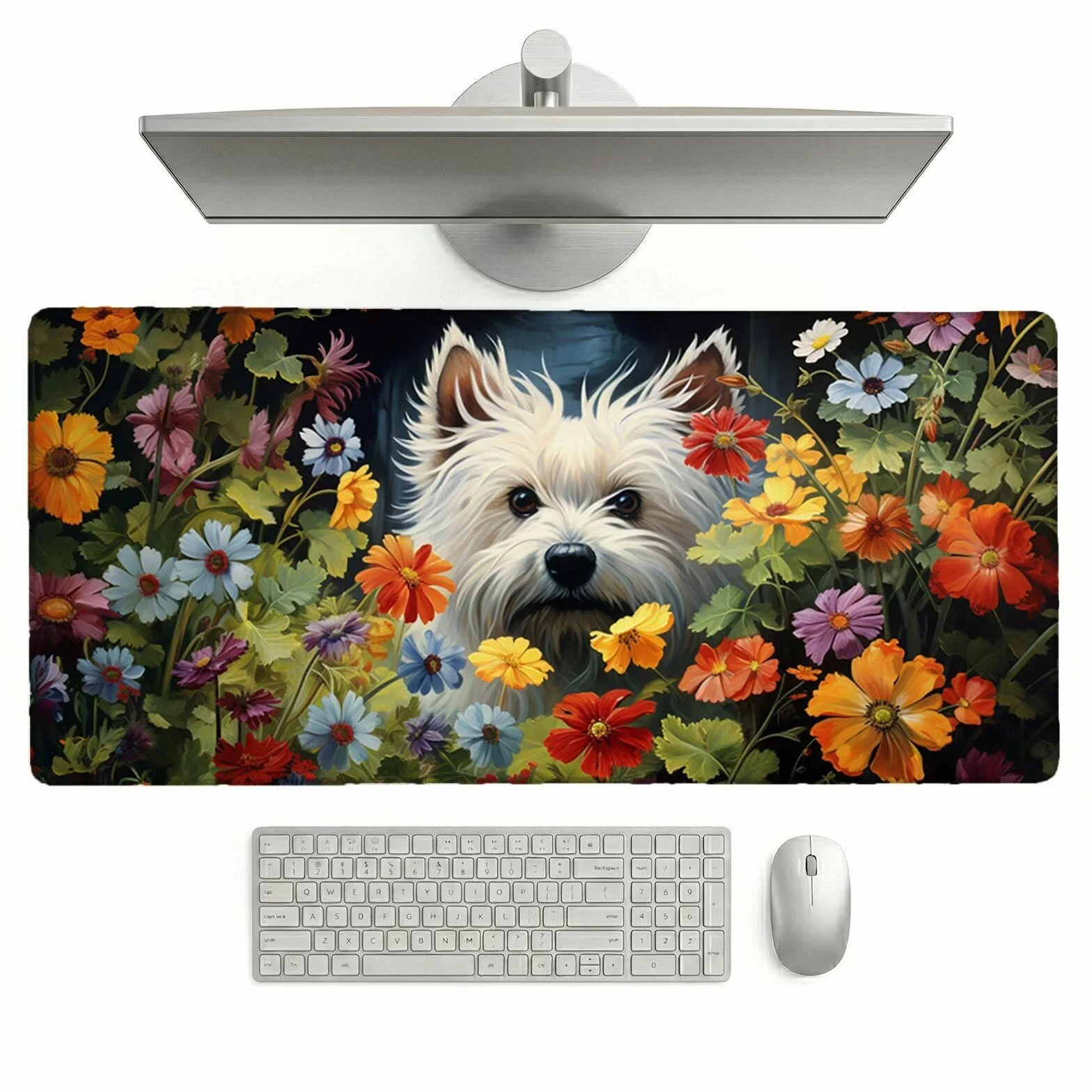 Alfombrilla Ratón XXL 1200 x 600 x 3 mm, Alfombrilla Escritorio, Flor Grande Protector de Mesa con Base de Goma Antideslizante y Bordes Cosidos, Impermeable, para Oficina, PC, Gaming (Perro) L-x3558