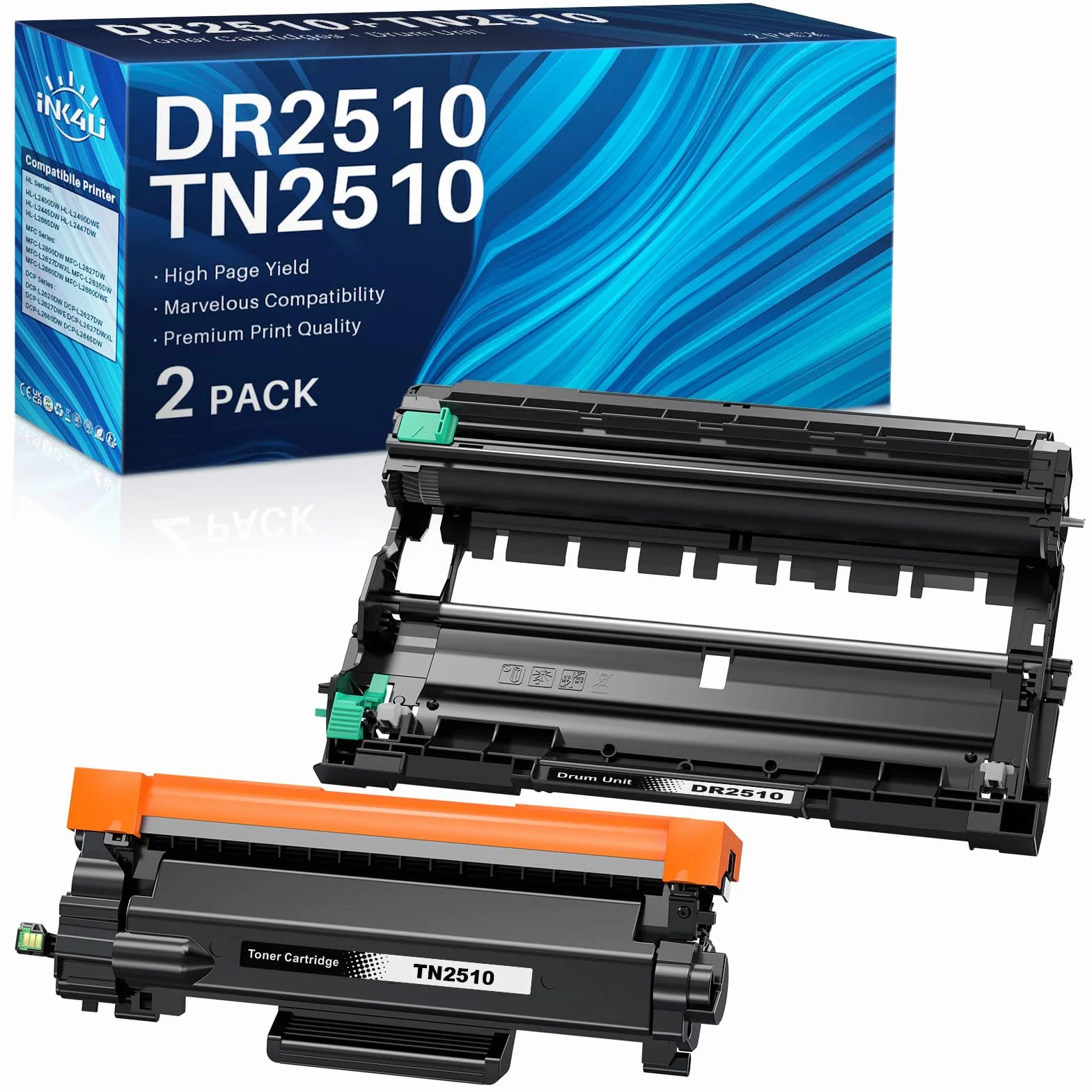 TN2510 Tóner + DR2510 Tambor Compatible para Brother TN-2510 TN2510XL Toner DR-2510 Tambor para Brother MFC-L2835DW MFC-L2827DW MFC-L2800DW DCP-L2660DW DCP-L2620DW DCP-L2627DW MFC-L2627DW MFC-L2800DW