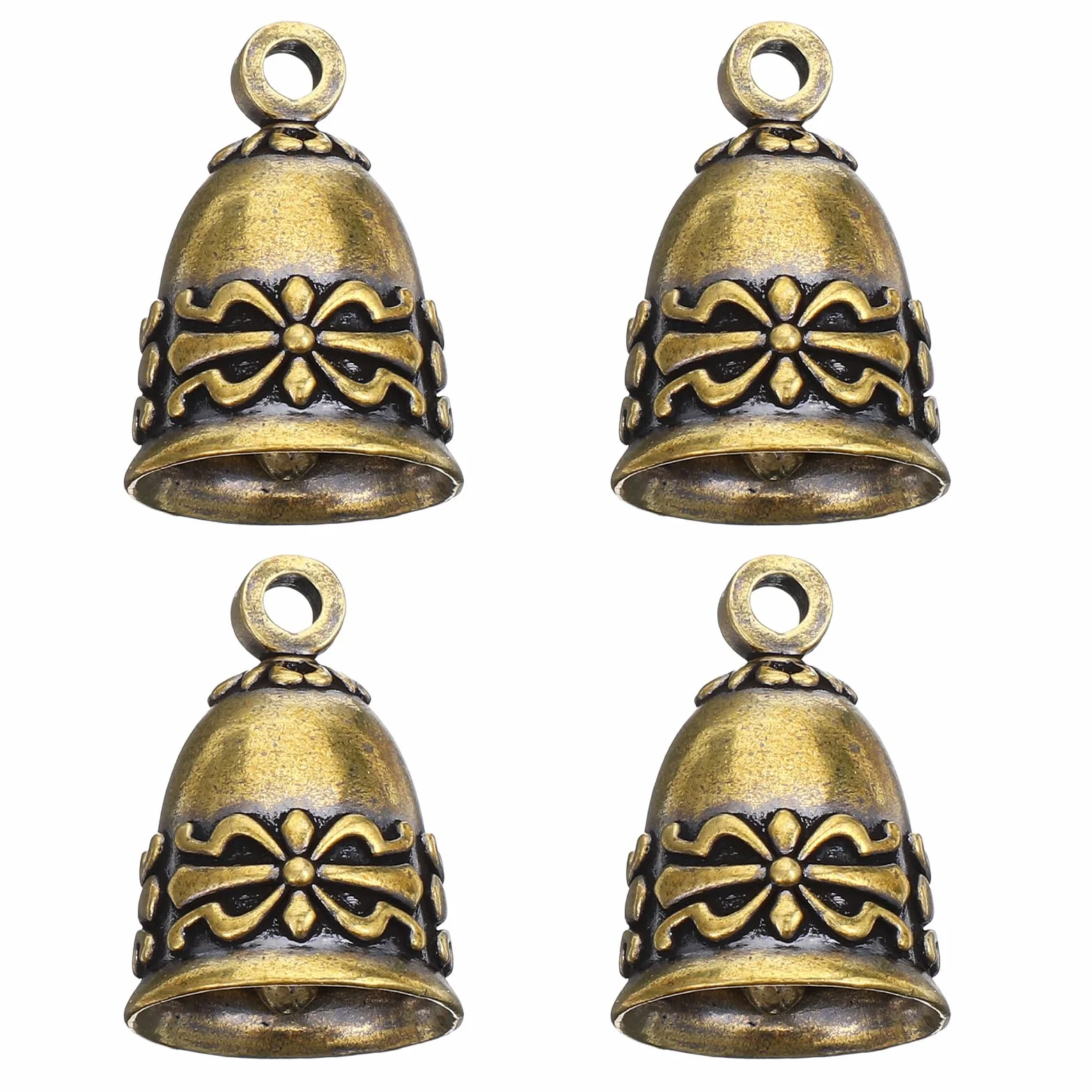 Campanas de latón amarillo vintage para mascotas pequeñas, manualidades, decoración del hogar, 4 piezas