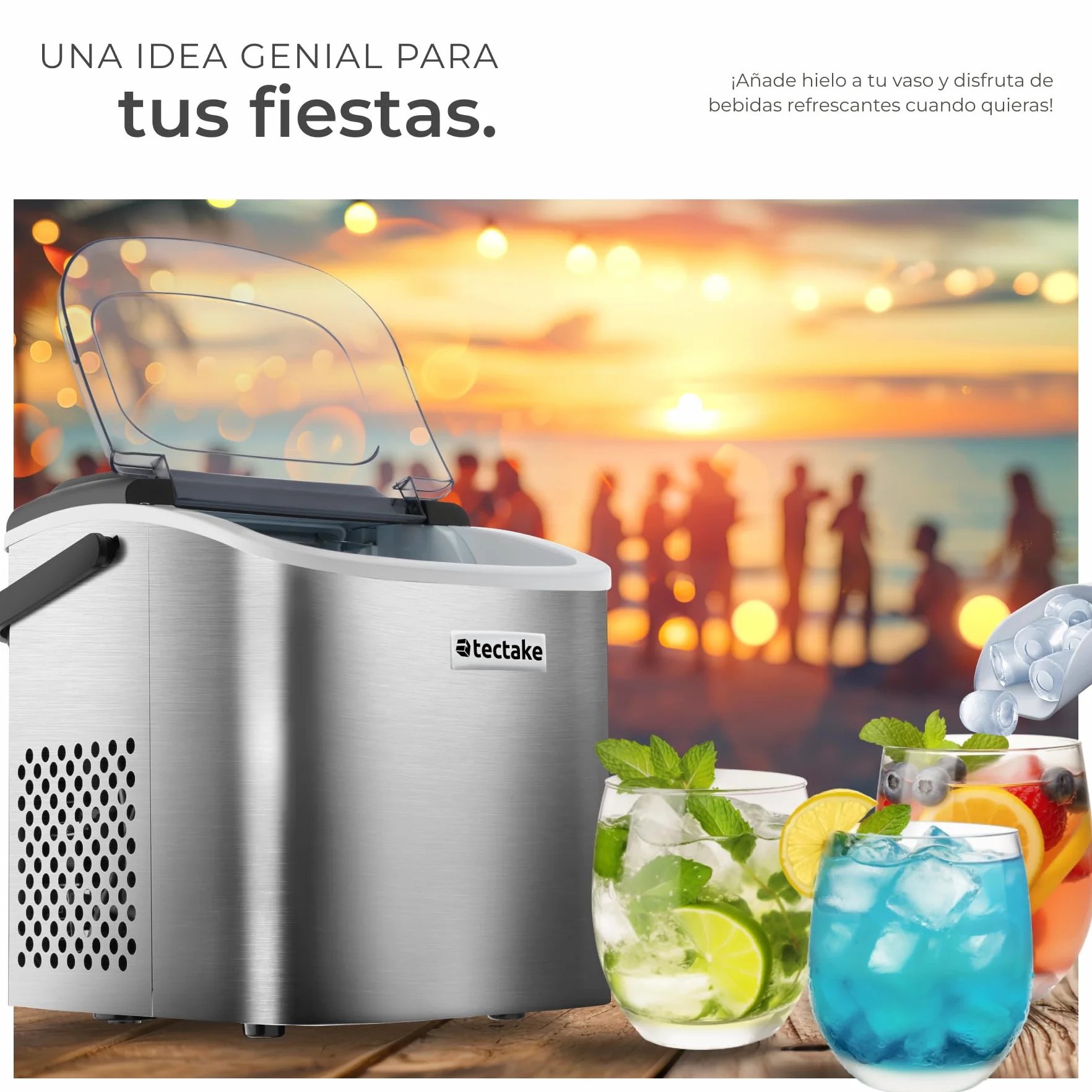 Tectake Máquina de Hielo Portátil 1,2 L Acero Inoxidable plateado