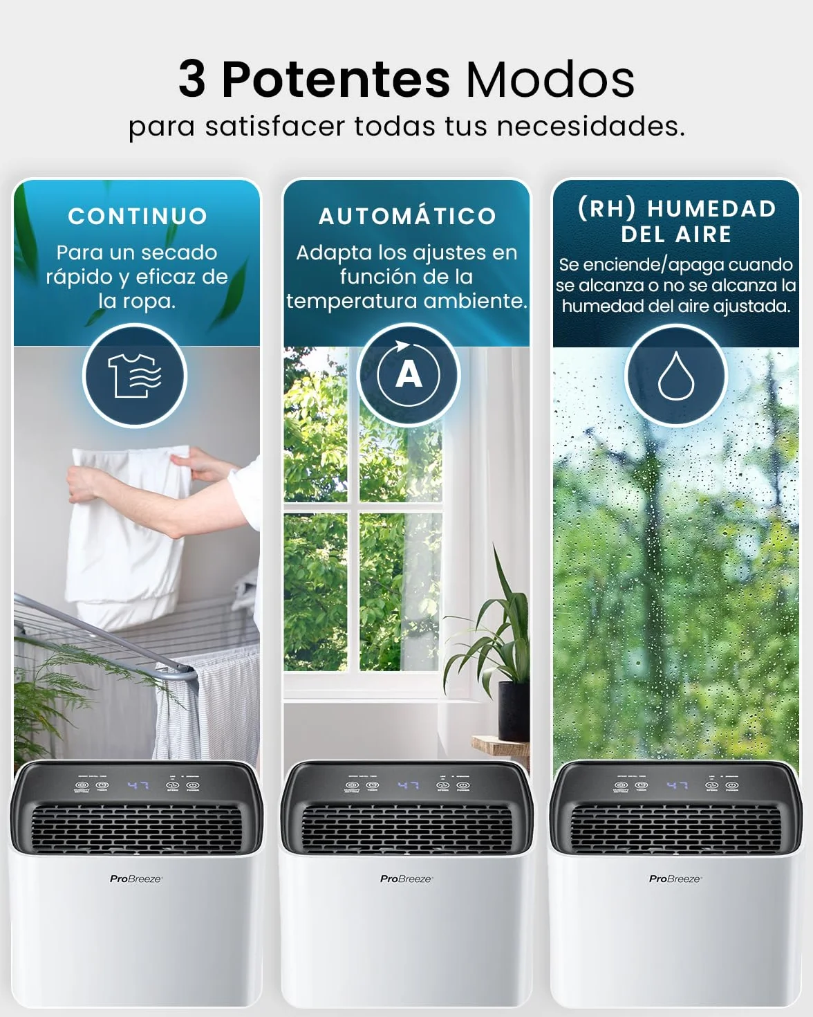 Pro Breeze Deshumidificador con Compresor 12L, Depósito 2L, Sensor Humedad, Temporizador 24H, 20m²
