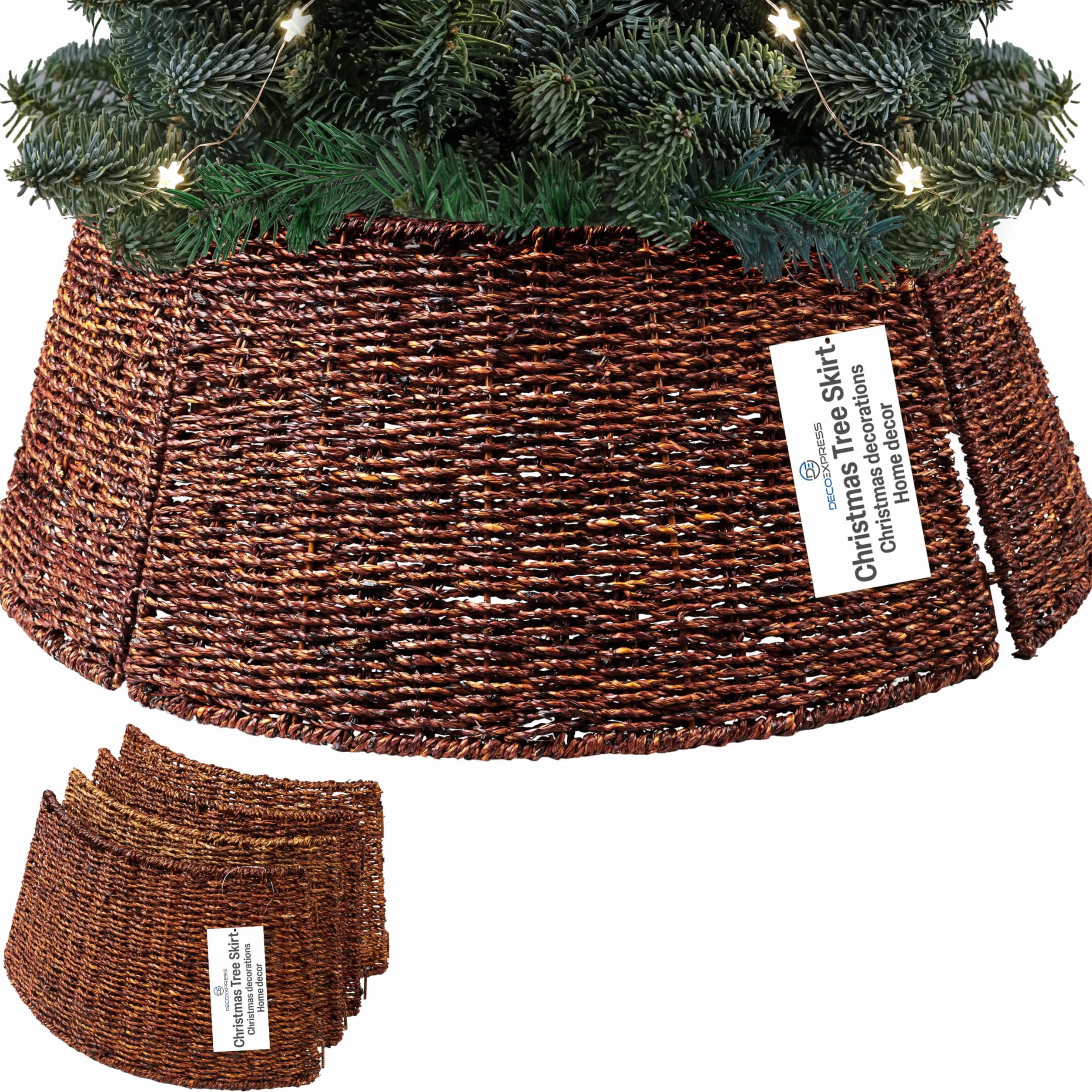 Falda para Arbol de Navidad de Mimbre, Cubre Árbol Navidad, 51cm x 25cm, Marrón